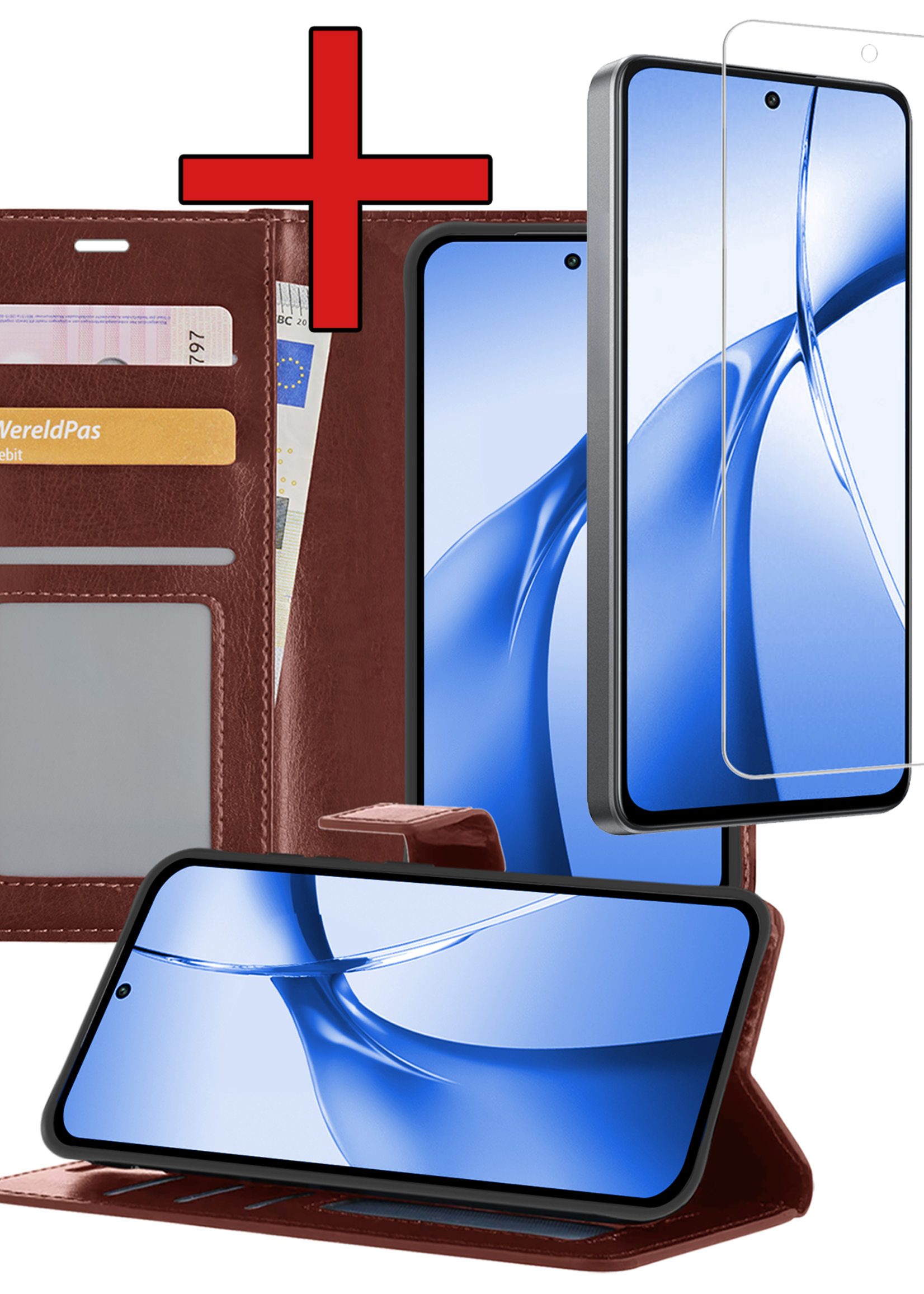 BTH Hoesje Geschikt voor OnePlus Nord CE4 Hoesje Book Case Hoes Portemonnee Cover Walletcase Met Screenprotector - Hoes Geschikt voor OnePlus Nord CE4 Hoes Bookcase Hoesje - Bruin