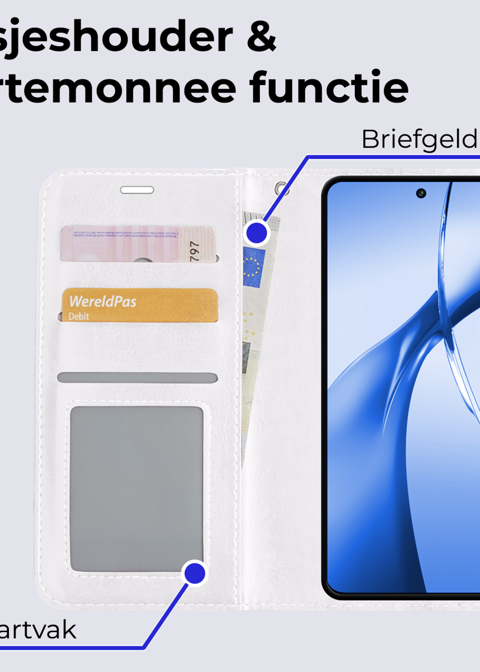 BTH Hoesje Geschikt voor OnePlus Nord CE4 Hoesje Book Case Hoes Portemonnee Cover Walletcase - Hoes Geschikt voor OnePlus Nord CE4 Hoes Bookcase Hoesje - Wit