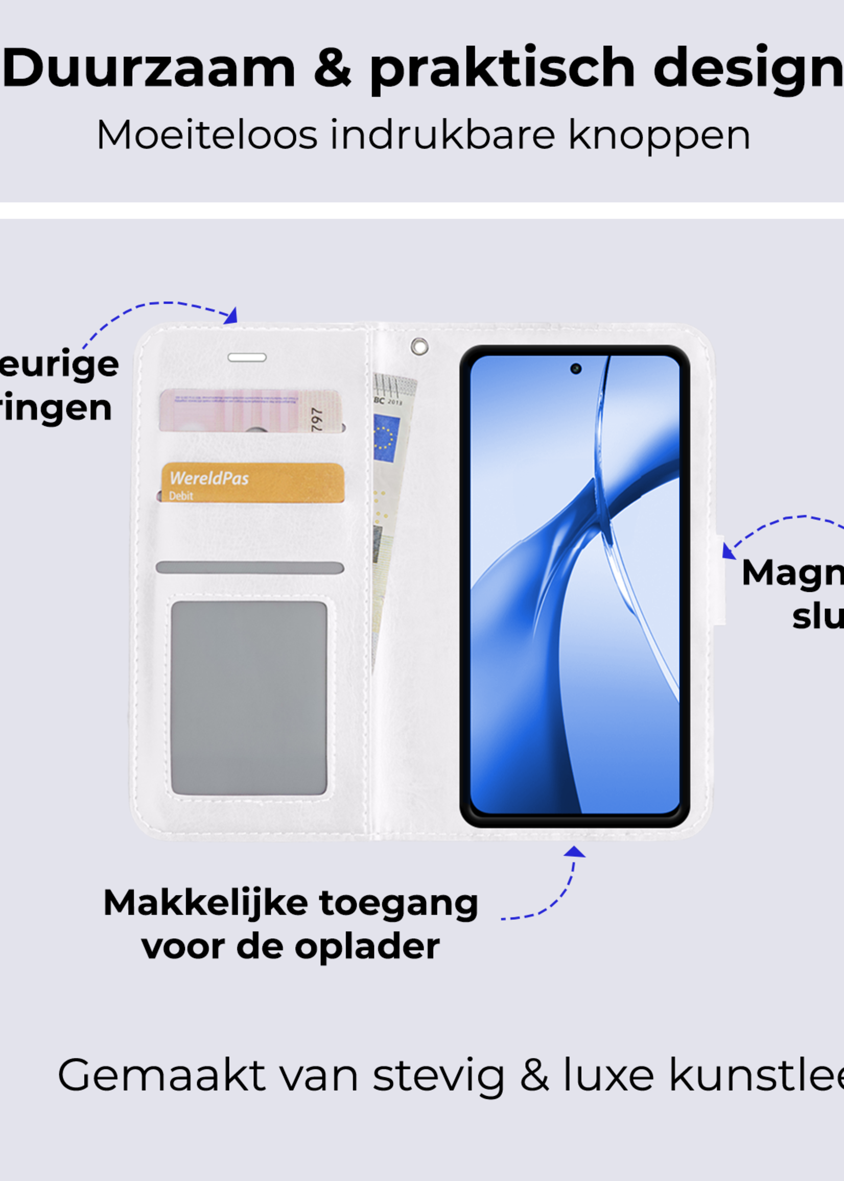 BTH Hoesje Geschikt voor OnePlus Nord CE4 Hoesje Book Case Hoes Portemonnee Cover Walletcase - Hoes Geschikt voor OnePlus Nord CE4 Hoes Bookcase Hoesje - Wit