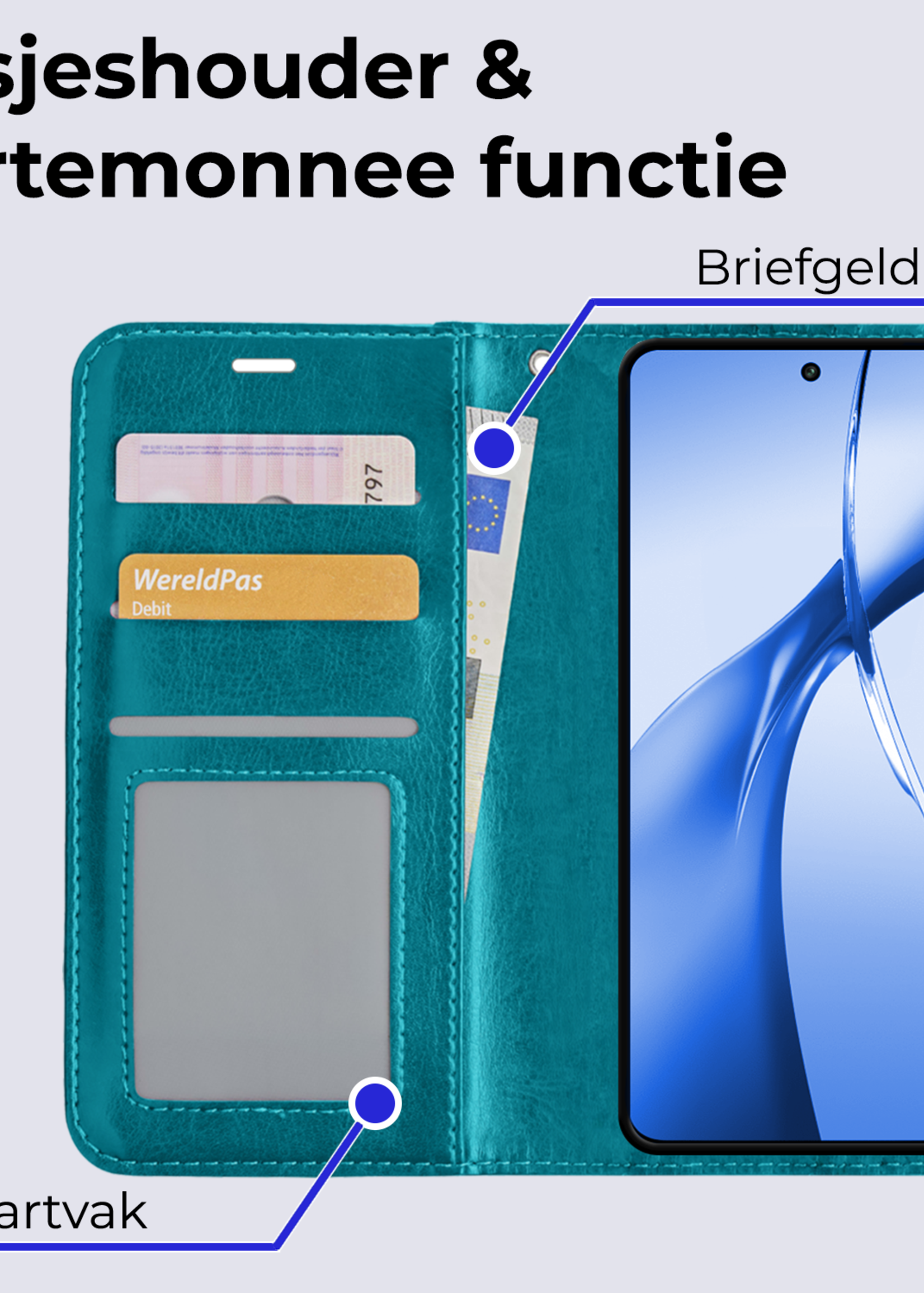 BTH Hoesje Geschikt voor OnePlus Nord CE4 Hoesje Book Case Hoes Portemonnee Cover Walletcase - Hoes Geschikt voor OnePlus Nord CE4 Hoes Bookcase Hoesje - Turquoise