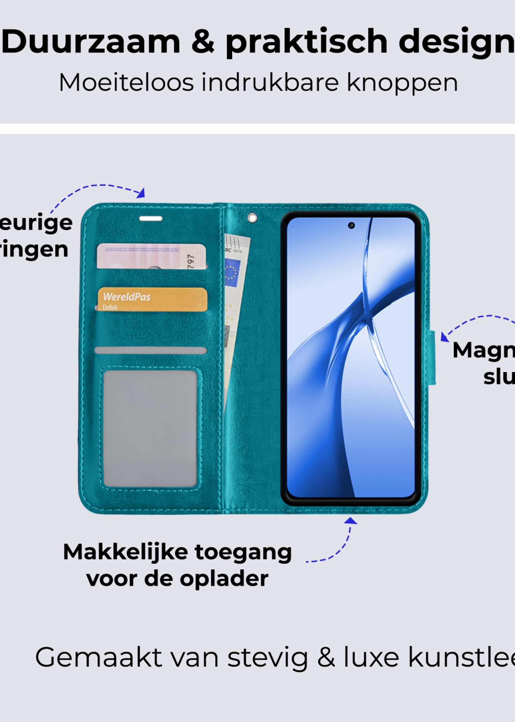 BTH Hoesje Geschikt voor OnePlus Nord CE4 Hoesje Book Case Hoes Portemonnee Cover Walletcase - Hoes Geschikt voor OnePlus Nord CE4 Hoes Bookcase Hoesje - Turquoise