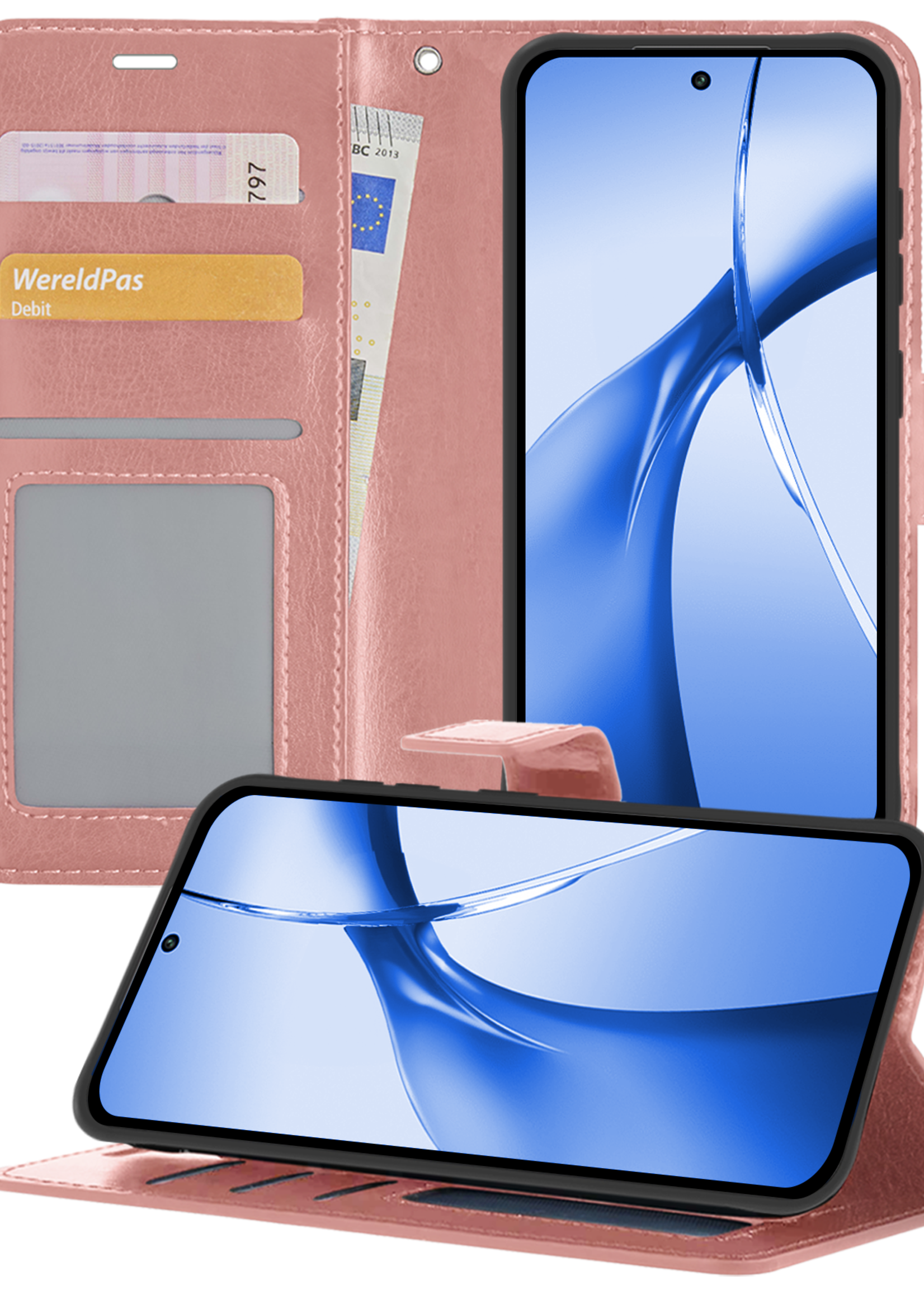 BTH Hoesje Geschikt voor OnePlus Nord CE4 Hoesje Book Case Hoes Portemonnee Cover Walletcase - Hoes Geschikt voor OnePlus Nord CE4 Hoes Bookcase Hoesje - Rosé goud
