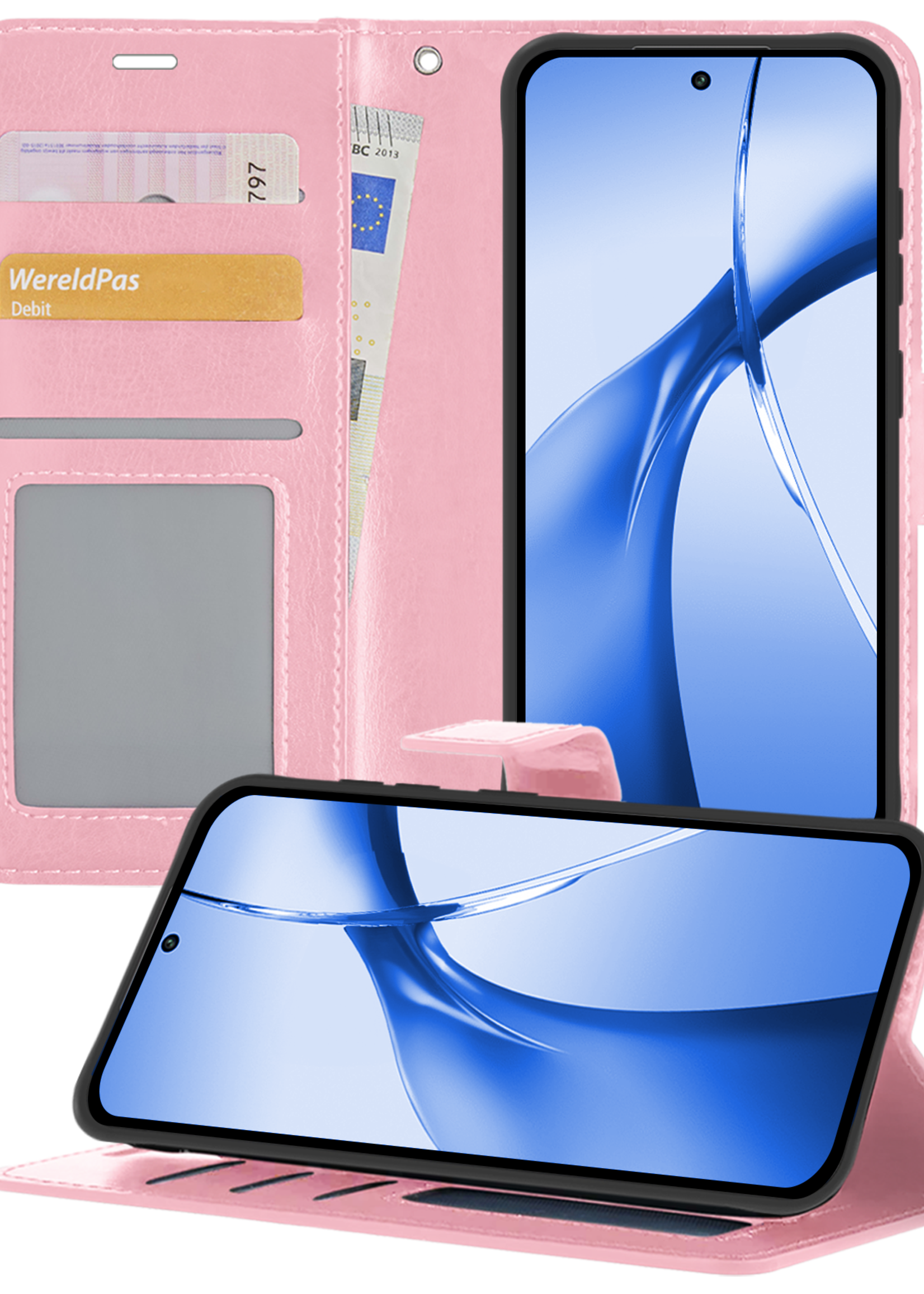 BTH Hoesje Geschikt voor OnePlus Nord CE4 Hoesje Book Case Hoes Portemonnee Cover Walletcase - Hoes Geschikt voor OnePlus Nord CE4 Hoes Bookcase Hoesje - Lichtroze