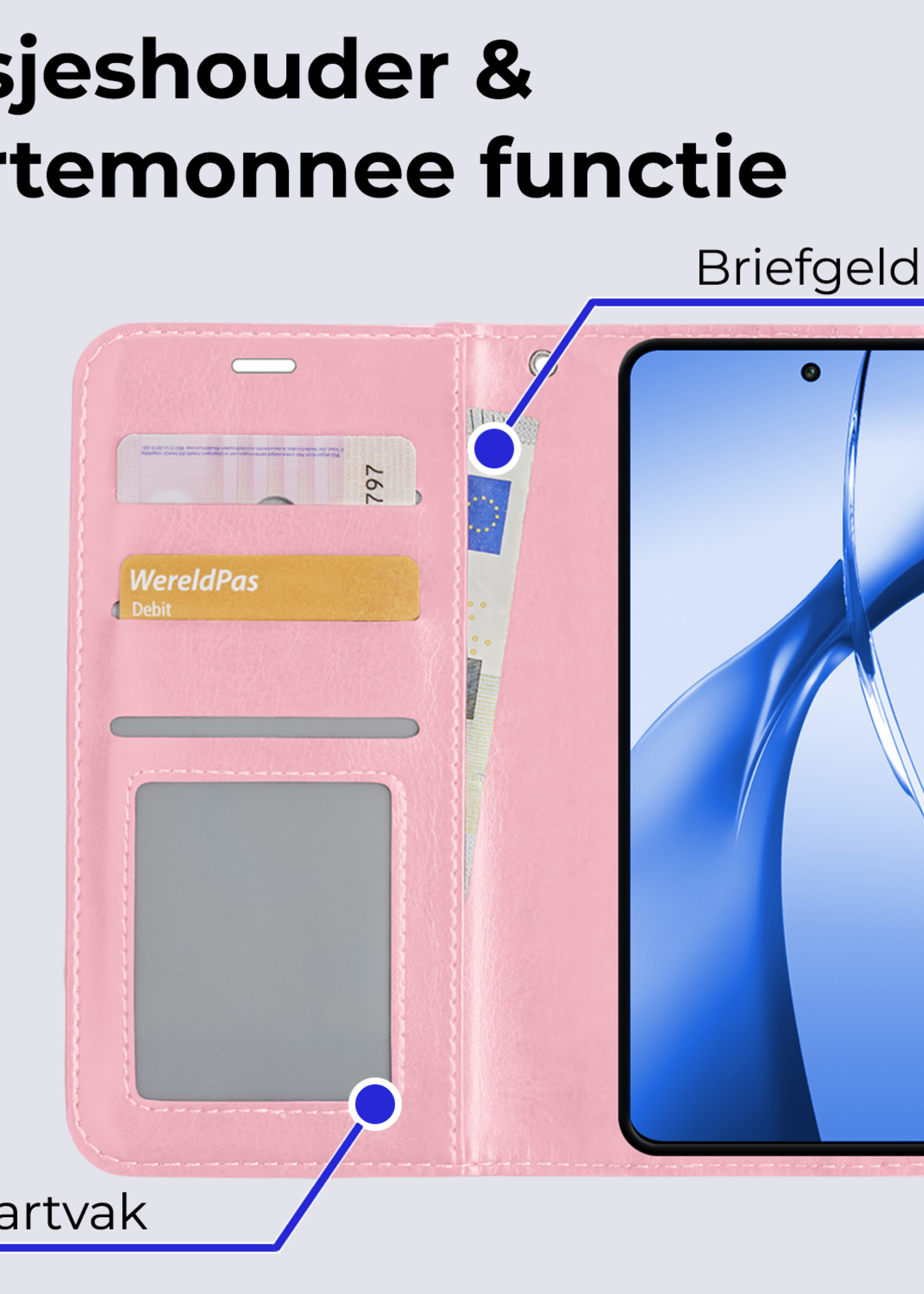 BTH Hoesje Geschikt voor OnePlus Nord CE4 Hoesje Book Case Hoes Portemonnee Cover Walletcase - Hoes Geschikt voor OnePlus Nord CE4 Hoes Bookcase Hoesje - Lichtroze