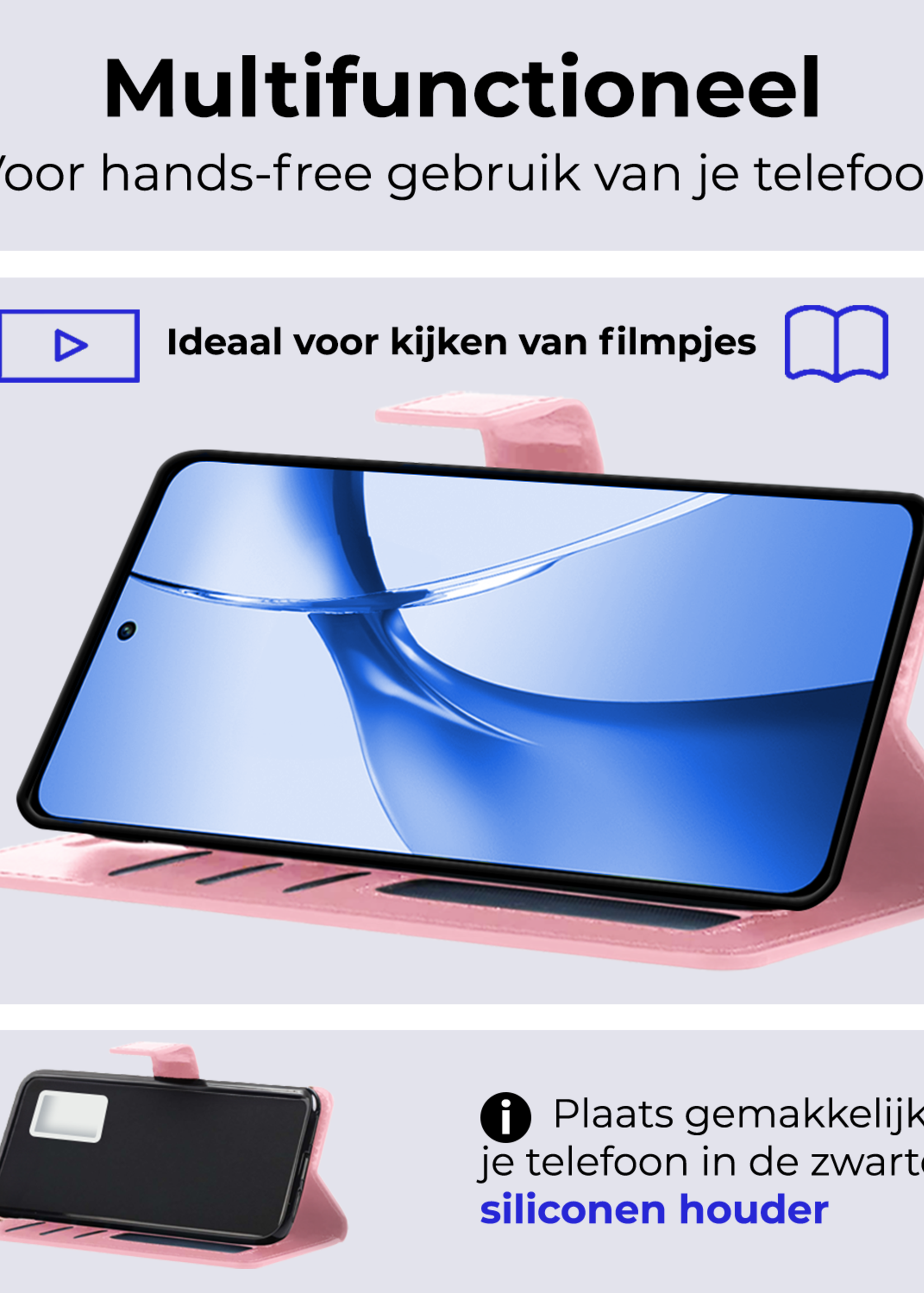 BTH Hoesje Geschikt voor OnePlus Nord CE4 Hoesje Book Case Hoes Portemonnee Cover Walletcase - Hoes Geschikt voor OnePlus Nord CE4 Hoes Bookcase Hoesje - Lichtroze