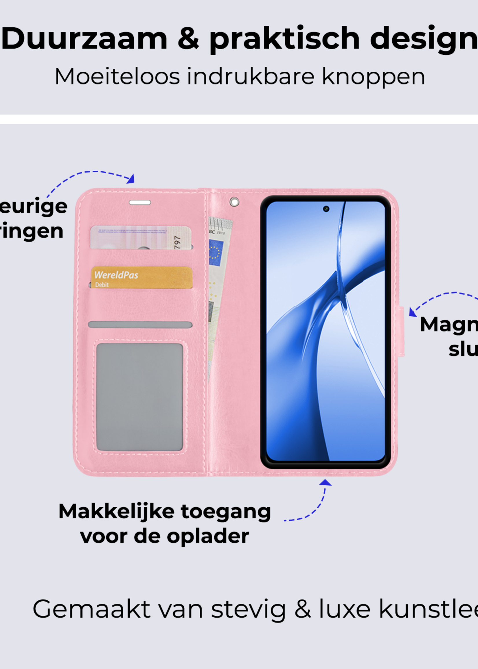 BTH Hoesje Geschikt voor OnePlus Nord CE4 Hoesje Book Case Hoes Portemonnee Cover Walletcase - Hoes Geschikt voor OnePlus Nord CE4 Hoes Bookcase Hoesje - Lichtroze