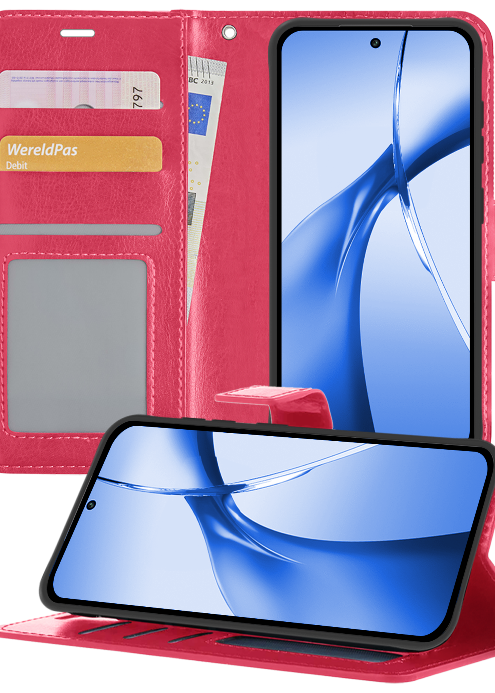 BTH Hoesje Geschikt voor OnePlus Nord CE4 Hoesje Book Case Hoes Portemonnee Cover Walletcase - Hoes Geschikt voor OnePlus Nord CE4 Hoes Bookcase Hoesje - Donkerroze