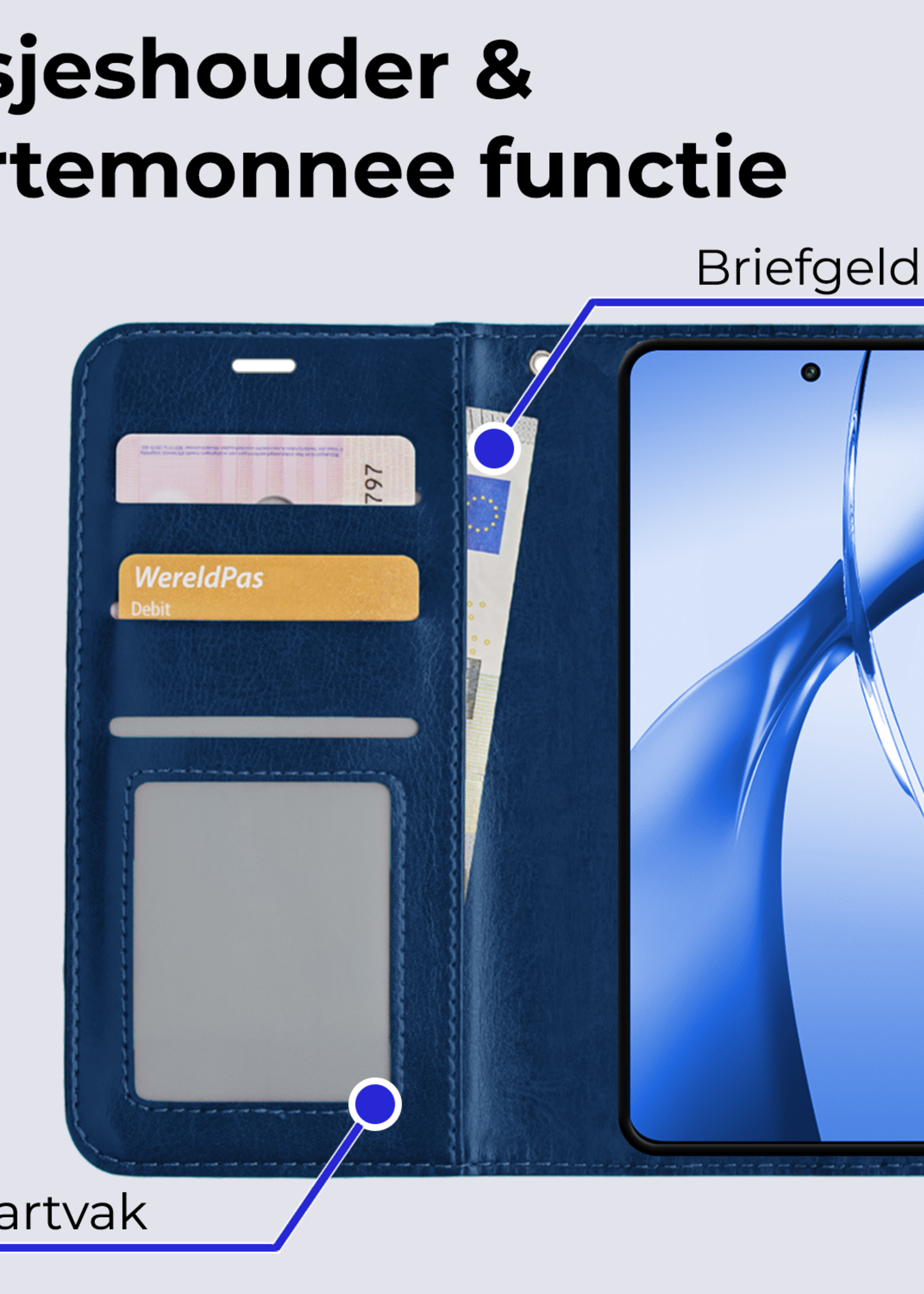 BTH Hoesje Geschikt voor OnePlus Nord CE4 Hoesje Book Case Hoes Portemonnee Cover Walletcase - Hoes Geschikt voor OnePlus Nord CE4 Hoes Bookcase Hoesje - Donkerblauw