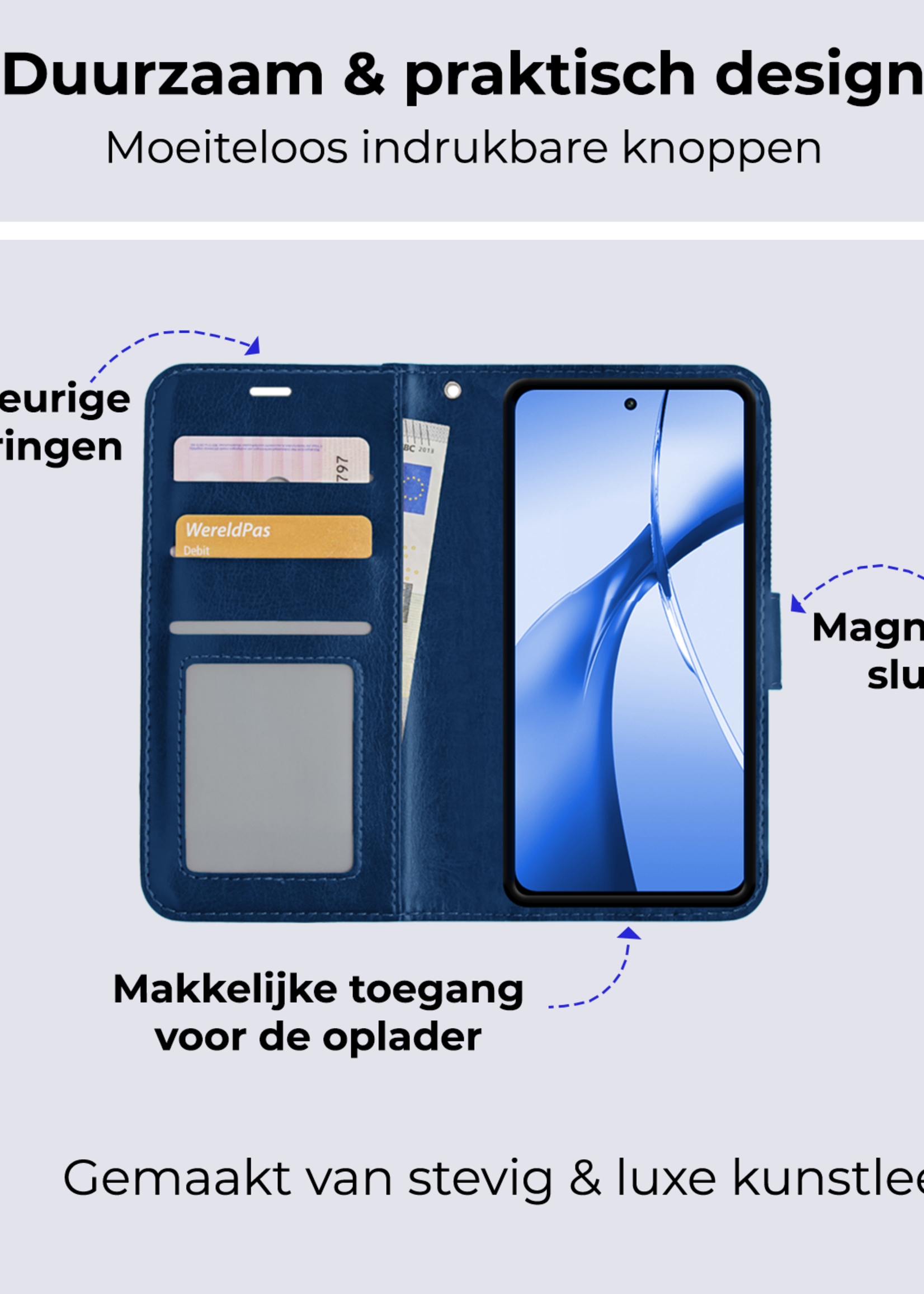 BTH Hoesje Geschikt voor OnePlus Nord CE4 Hoesje Book Case Hoes Portemonnee Cover Walletcase - Hoes Geschikt voor OnePlus Nord CE4 Hoes Bookcase Hoesje - Donkerblauw