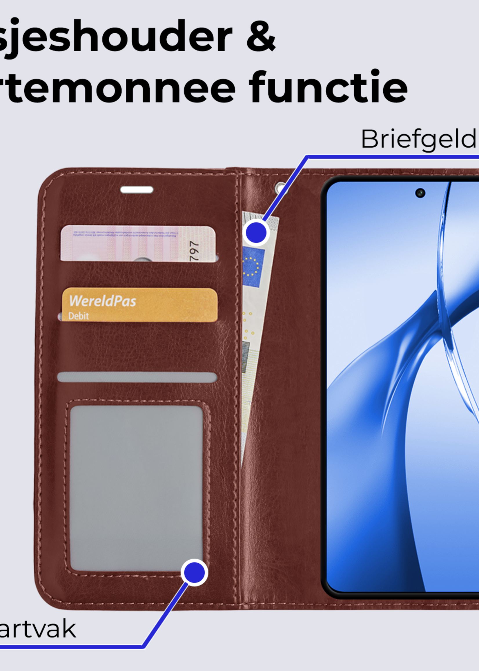 BTH Hoesje Geschikt voor OnePlus Nord CE4 Hoesje Book Case Hoes Portemonnee Cover Walletcase - Hoes Geschikt voor OnePlus Nord CE4 Hoes Bookcase Hoesje - Bruin