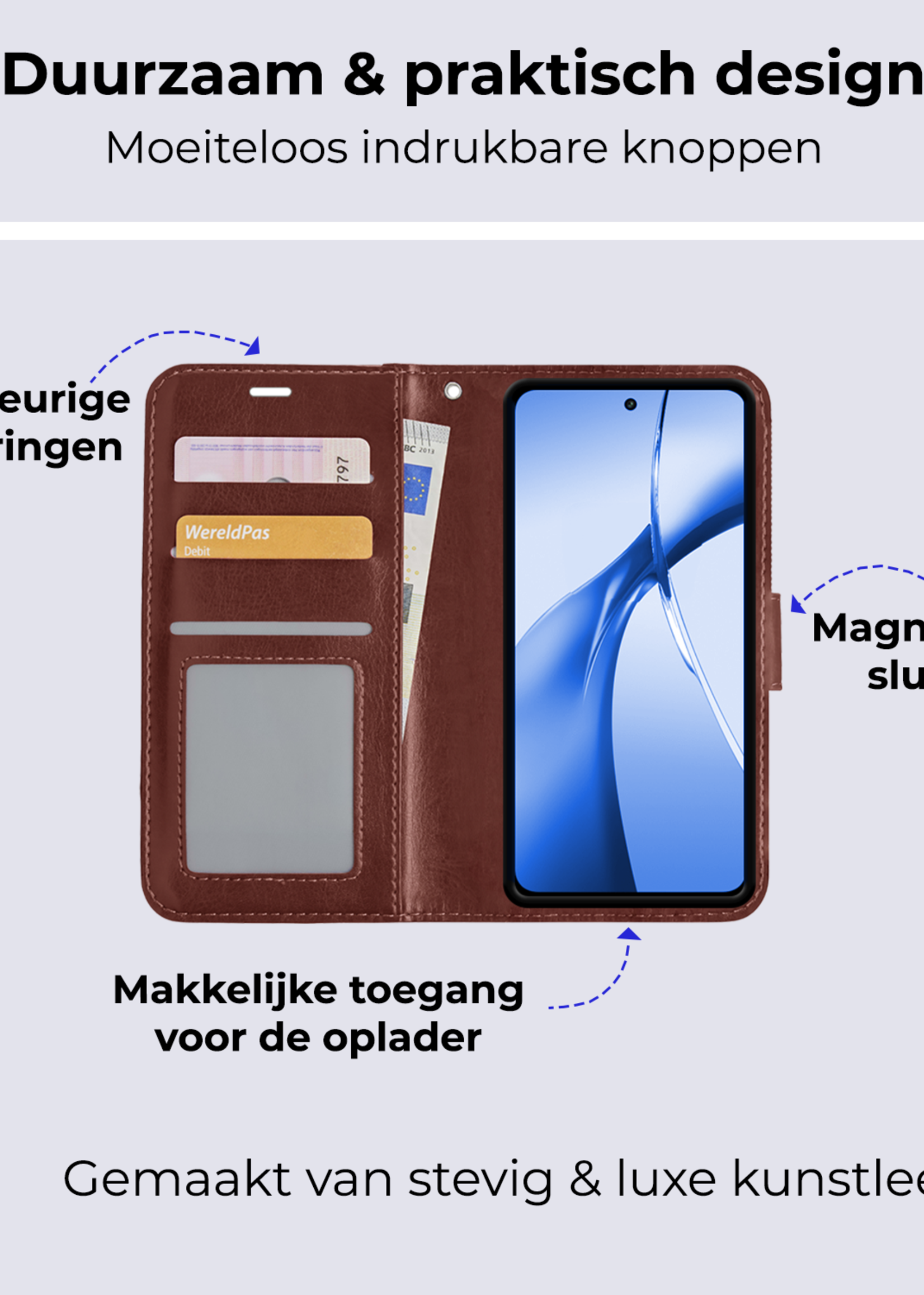 BTH Hoesje Geschikt voor OnePlus Nord CE4 Hoesje Book Case Hoes Portemonnee Cover Walletcase - Hoes Geschikt voor OnePlus Nord CE4 Hoes Bookcase Hoesje - Bruin