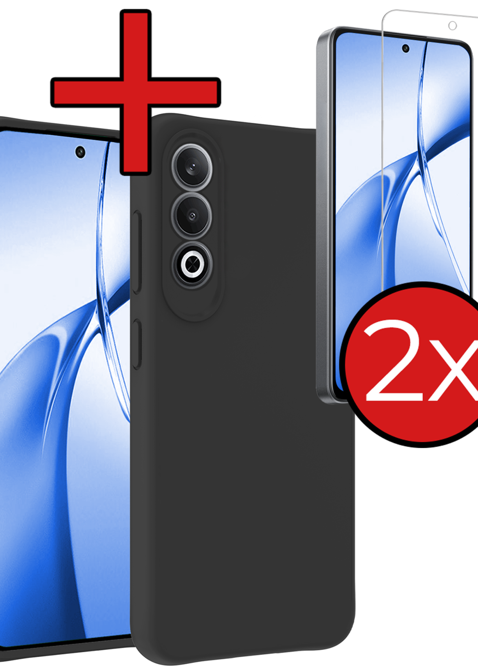 BTH Hoesje Geschikt voor OnePlus Nord CE4 Hoesje Siliconen Case Hoes Met 2x Screenprotector - Hoes Geschikt voor OnePlus Nord CE4 Hoes Cover Case - Zwart