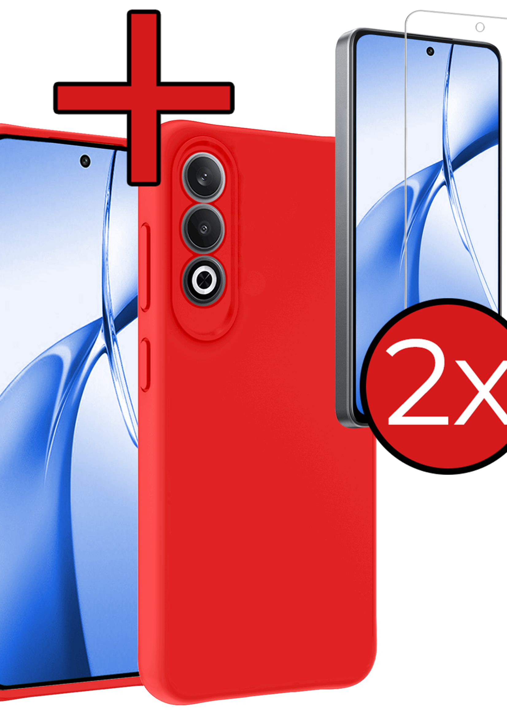 BTH Hoesje Geschikt voor OnePlus Nord CE4 Hoesje Siliconen Case Hoes Met 2x Screenprotector - Hoes Geschikt voor OnePlus Nord CE4 Hoes Cover Case - Rood