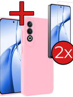 BTH BTH OnePlus Nord CE4 Hoesje Siliconen Met 2x Screenprotector - Lichtroze