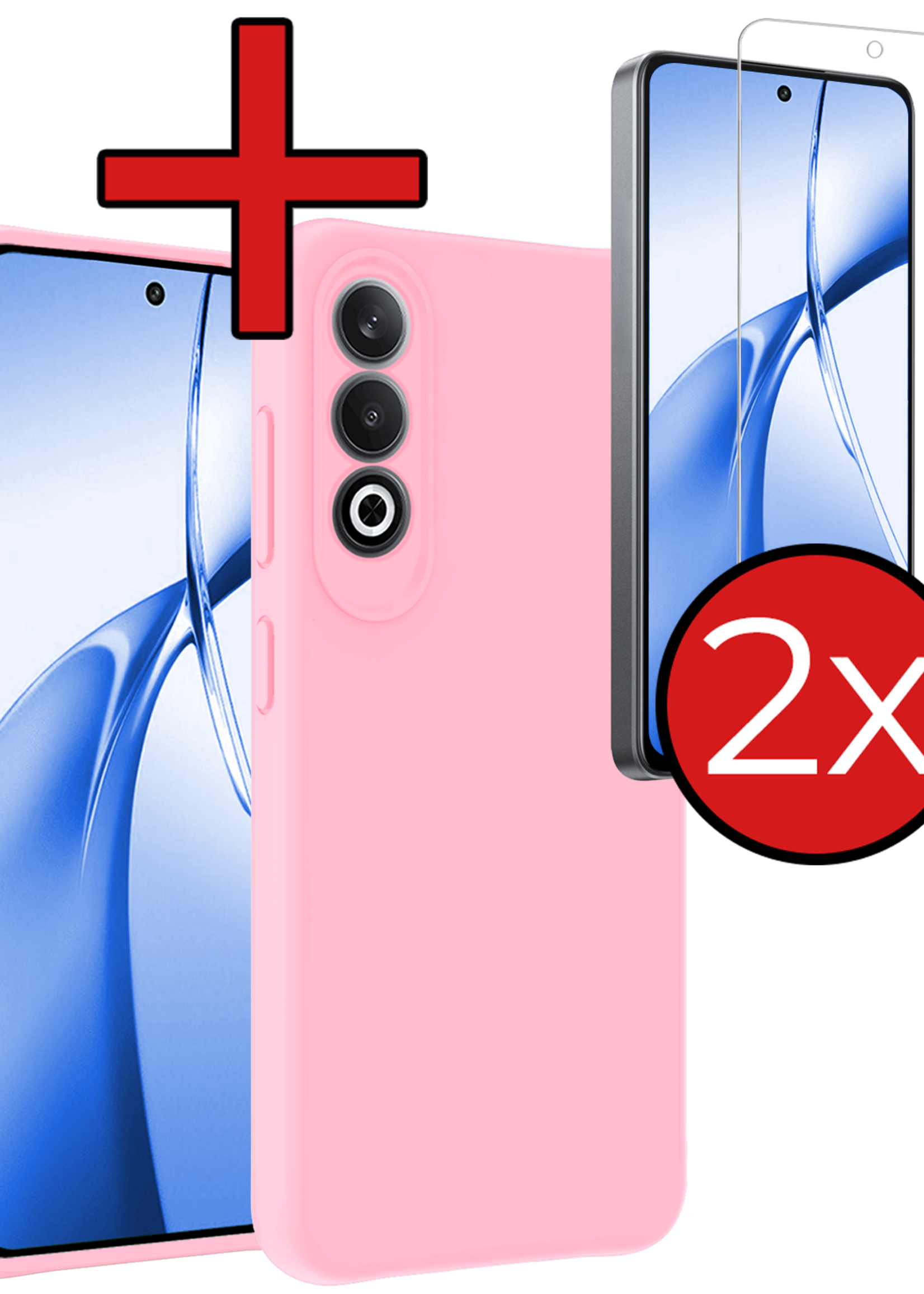 BTH Hoesje Geschikt voor OnePlus Nord CE4 Hoesje Siliconen Case Hoes Met 2x Screenprotector - Hoes Geschikt voor OnePlus Nord CE4 Hoes Cover Case - Lichtroze