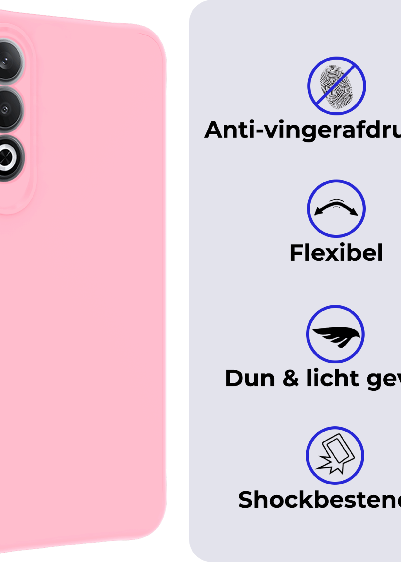 BTH Hoesje Geschikt voor OnePlus Nord CE4 Hoesje Siliconen Case Hoes Met 2x Screenprotector - Hoes Geschikt voor OnePlus Nord CE4 Hoes Cover Case - Lichtroze