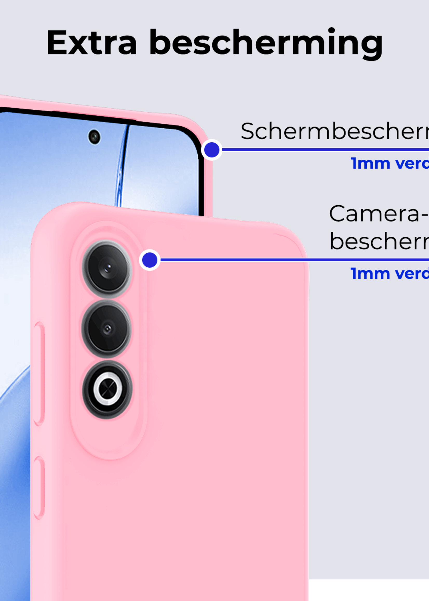 BTH Hoesje Geschikt voor OnePlus Nord CE4 Hoesje Siliconen Case Hoes Met 2x Screenprotector - Hoes Geschikt voor OnePlus Nord CE4 Hoes Cover Case - Lichtroze