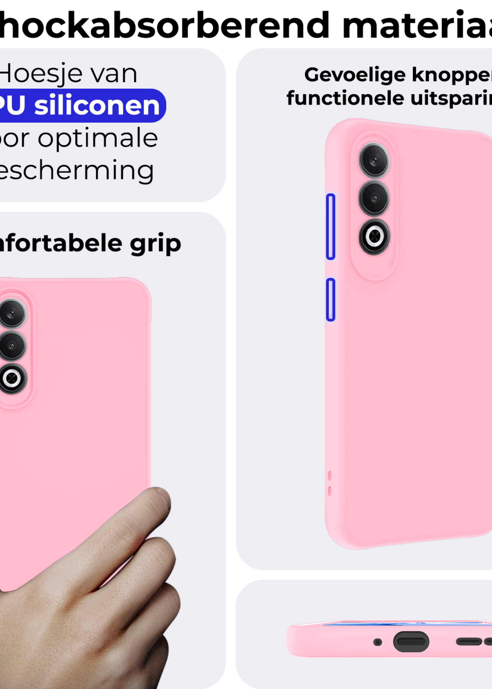BTH Hoesje Geschikt voor OnePlus Nord CE4 Hoesje Siliconen Case Hoes Met 2x Screenprotector - Hoes Geschikt voor OnePlus Nord CE4 Hoes Cover Case - Lichtroze