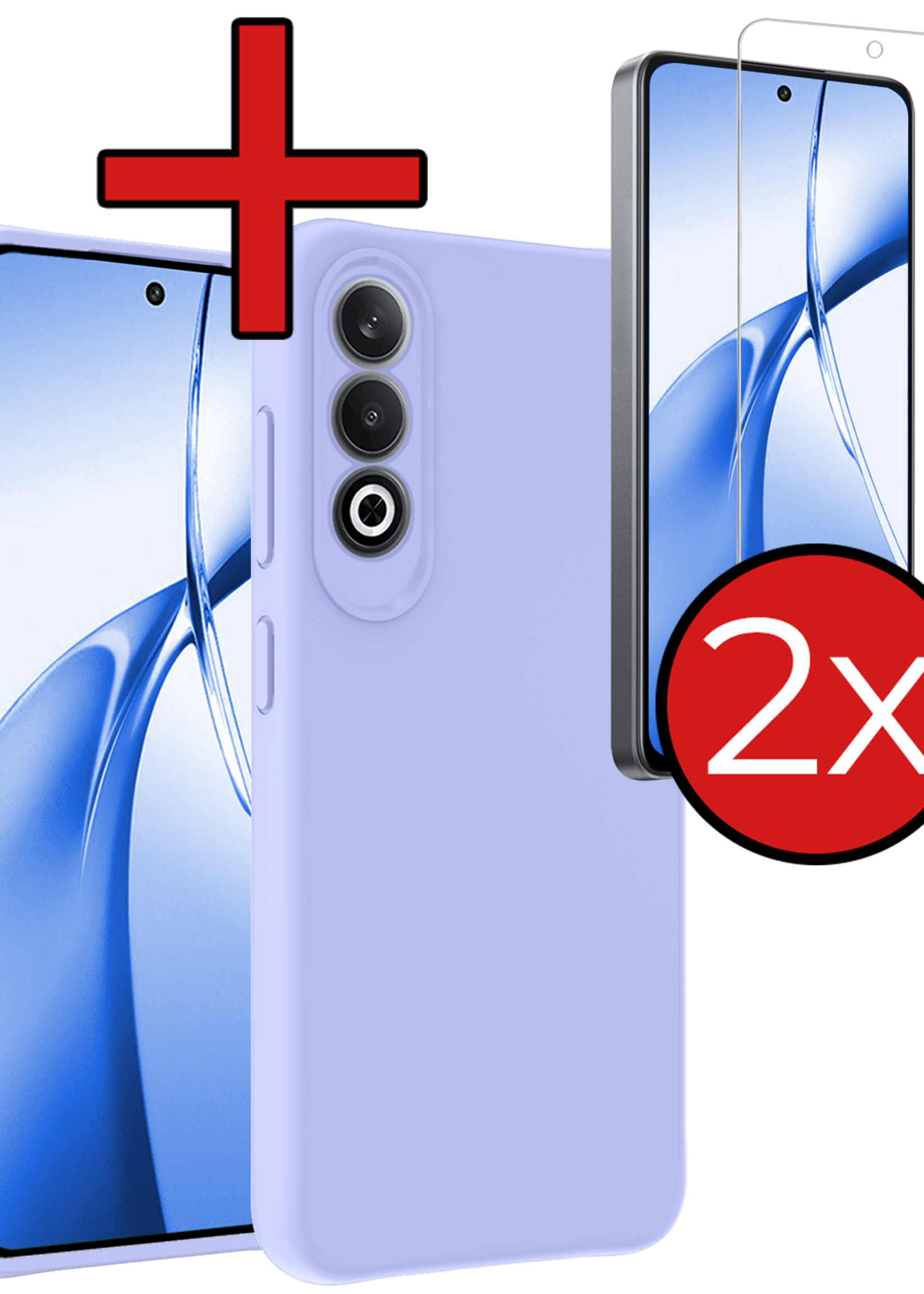 BTH Hoesje Geschikt voor OnePlus Nord CE4 Hoesje Siliconen Case Hoes Met 2x Screenprotector - Hoes Geschikt voor OnePlus Nord CE4 Hoes Cover Case - Lichtblauw