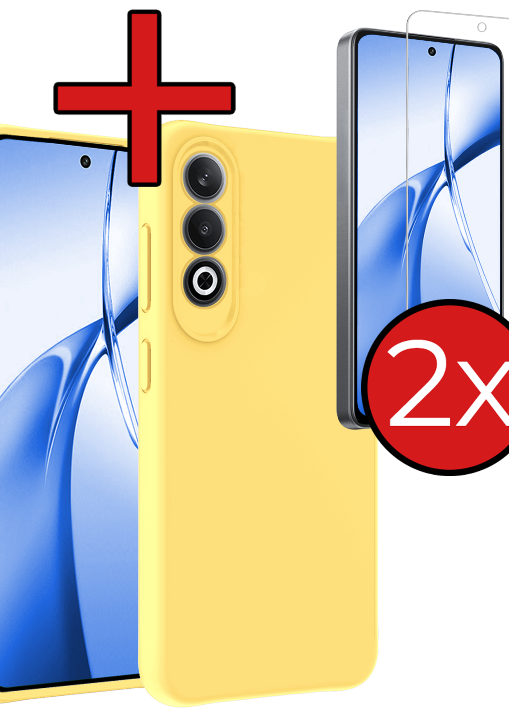 BTH Hoesje Geschikt voor OnePlus Nord CE4 Hoesje Siliconen Case Hoes Met 2x Screenprotector - Hoes Geschikt voor OnePlus Nord CE4 Hoes Cover Case - Geel