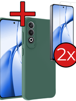 BTH BTH OnePlus Nord CE4 Hoesje Siliconen Met 2x Screenprotector - Donkergroen