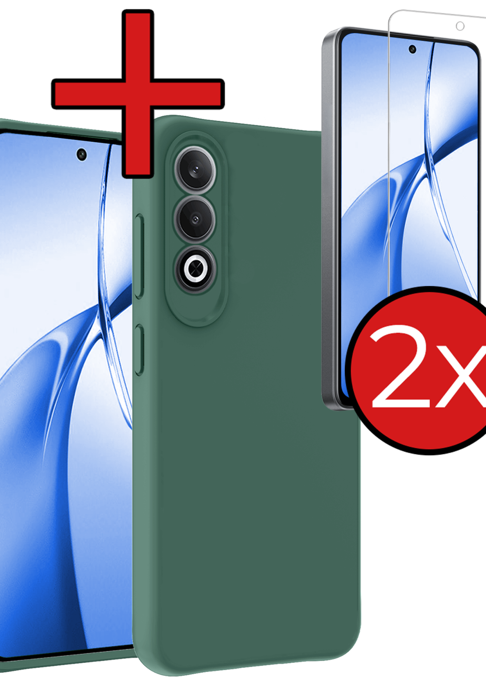 BTH Hoesje Geschikt voor OnePlus Nord CE4 Hoesje Siliconen Case Hoes Met 2x Screenprotector - Hoes Geschikt voor OnePlus Nord CE4 Hoes Cover Case - Donkergroen