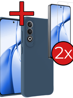 BTH BTH OnePlus Nord CE4 Hoesje Siliconen Met 2x Screenprotector - Donkerblauw
