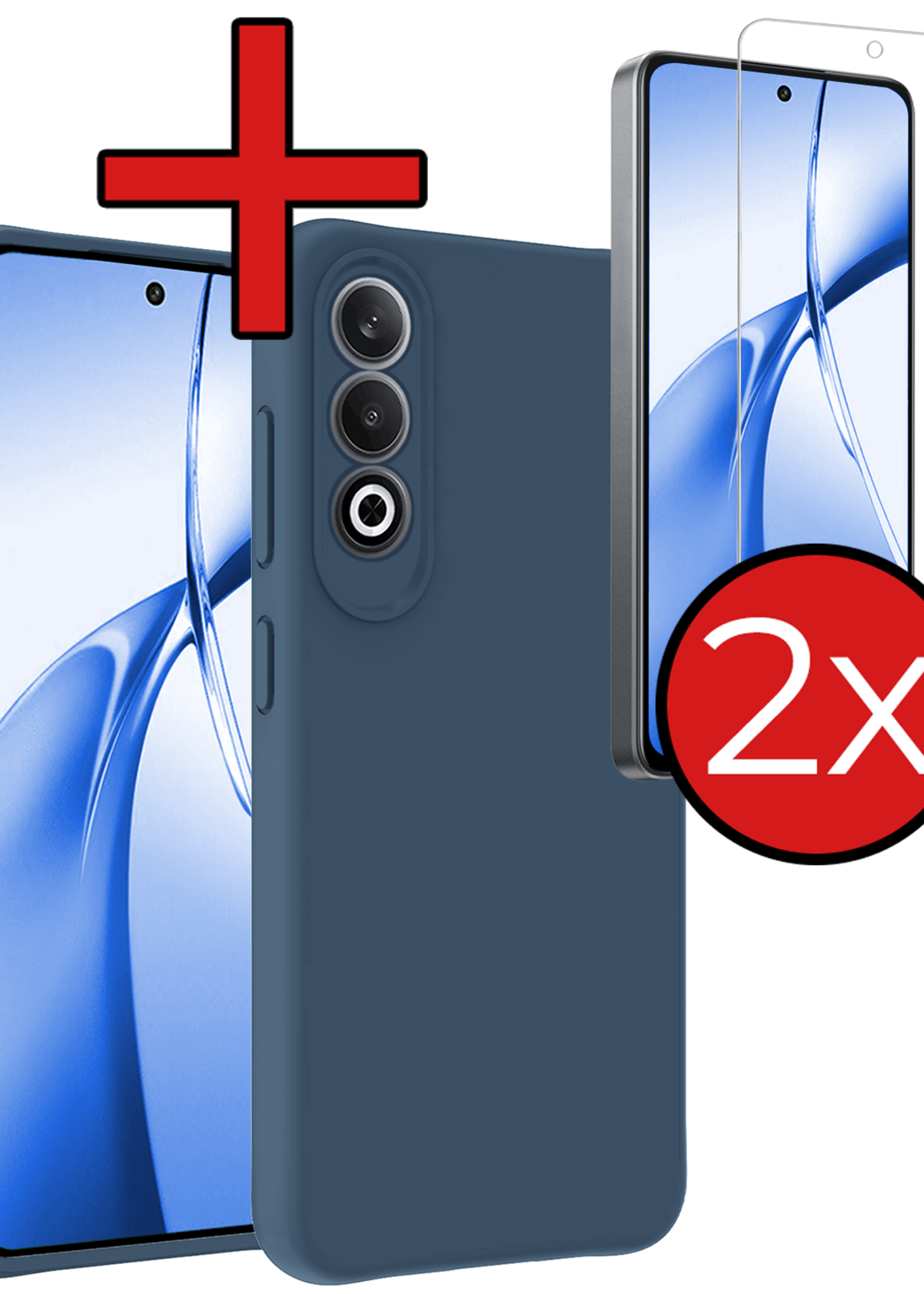BTH Hoesje Geschikt voor OnePlus Nord CE4 Hoesje Siliconen Case Hoes Met 2x Screenprotector - Hoes Geschikt voor OnePlus Nord CE4 Hoes Cover Case - Donkerblauw