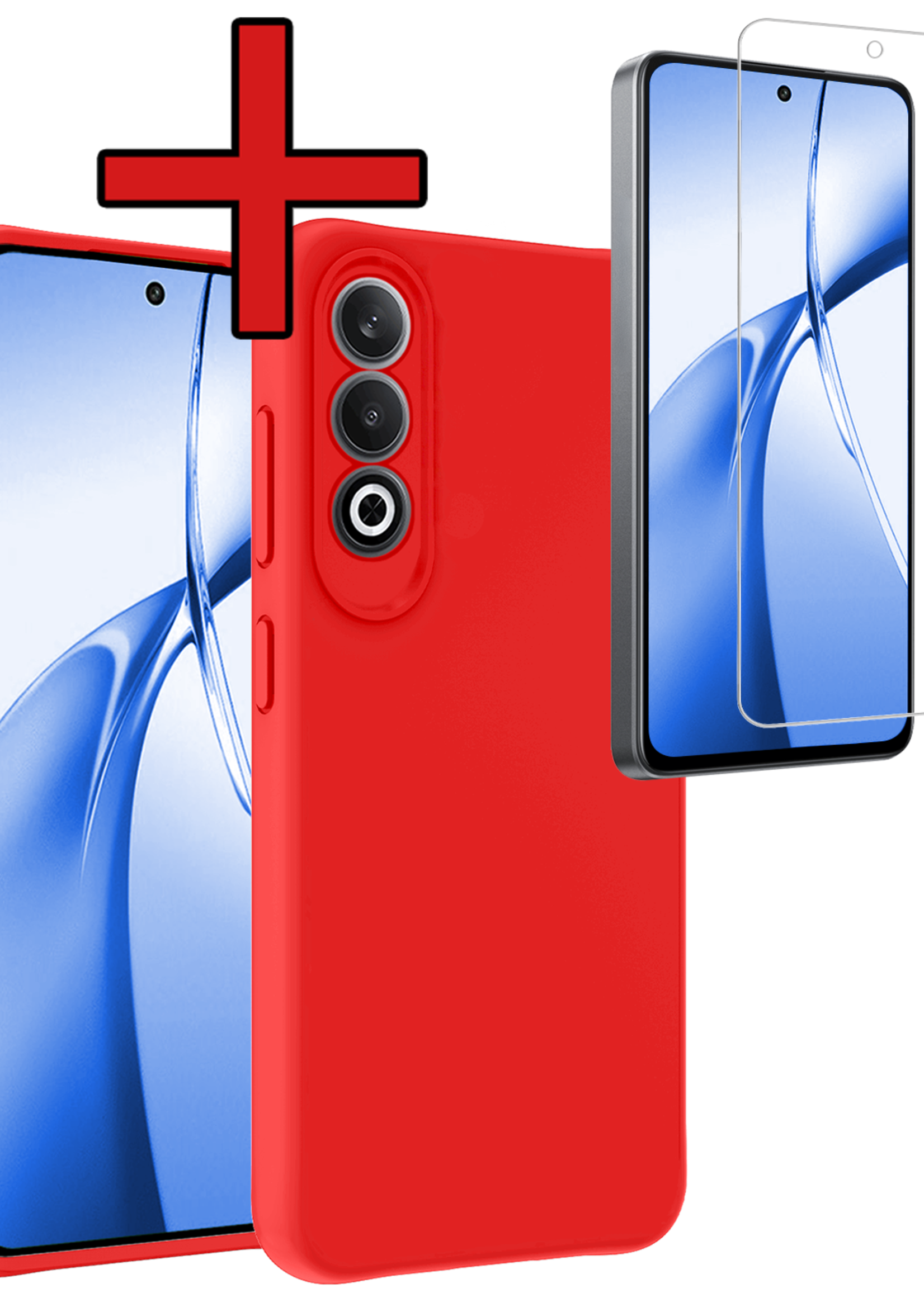 BTH Hoesje Geschikt voor OnePlus Nord CE4 Hoesje Siliconen Case Hoes Met Screenprotector - Hoes Geschikt voor OnePlus Nord CE4 Hoes Cover Case - Rood