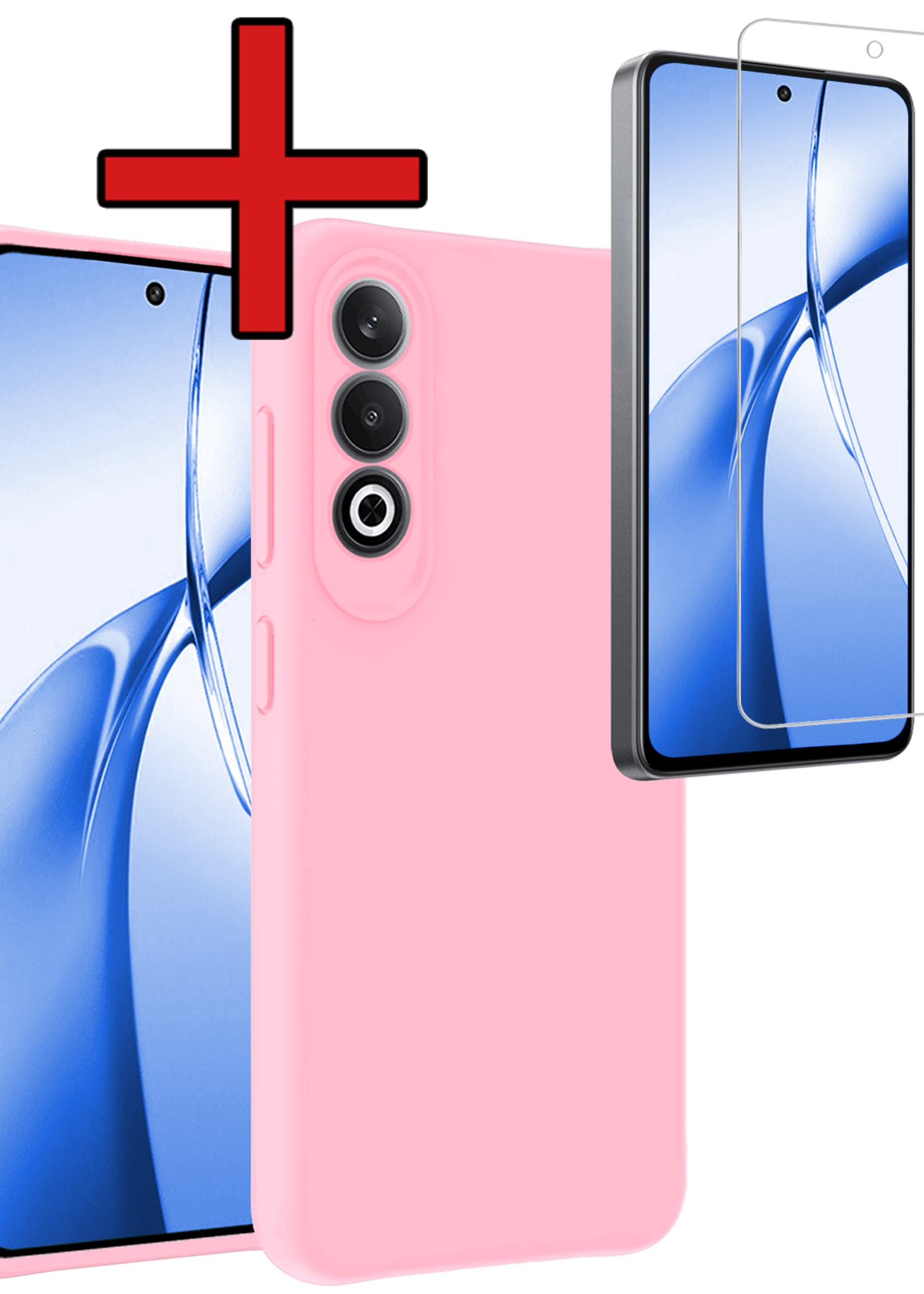 BTH Hoesje Geschikt voor OnePlus Nord CE4 Hoesje Siliconen Case Hoes Met Screenprotector - Hoes Geschikt voor OnePlus Nord CE4 Hoes Cover Case - Lichtroze