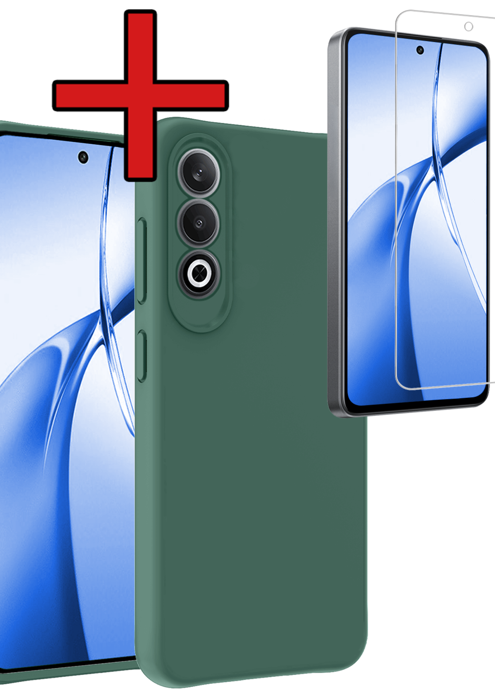 BTH Hoesje Geschikt voor OnePlus Nord CE4 Hoesje Siliconen Case Hoes Met Screenprotector - Hoes Geschikt voor OnePlus Nord CE4 Hoes Cover Case - Donkergroen