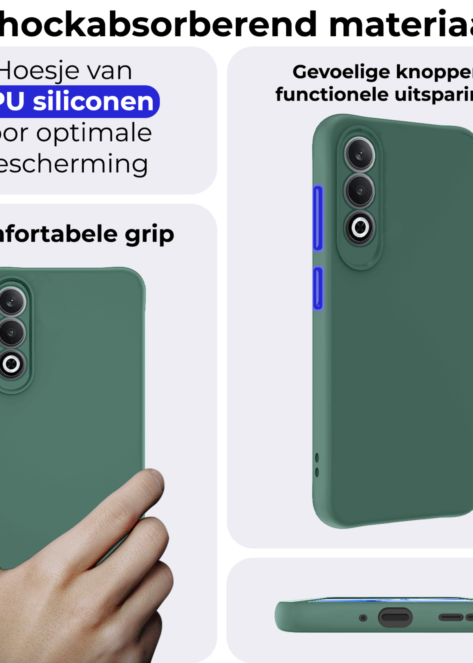 BTH Hoesje Geschikt voor OnePlus Nord CE4 Hoesje Siliconen Case Hoes Met Screenprotector - Hoes Geschikt voor OnePlus Nord CE4 Hoes Cover Case - Donkergroen