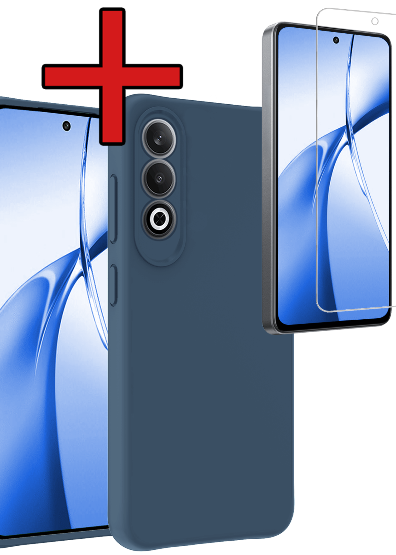 BTH Hoesje Geschikt voor OnePlus Nord CE4 Hoesje Siliconen Case Hoes Met Screenprotector - Hoes Geschikt voor OnePlus Nord CE4 Hoes Cover Case - Donkerblauw