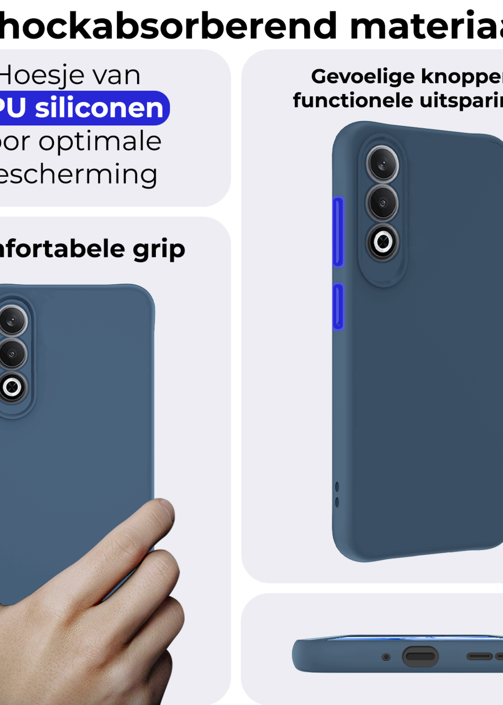 BTH Hoesje Geschikt voor OnePlus Nord CE4 Hoesje Siliconen Case Hoes Met Screenprotector - Hoes Geschikt voor OnePlus Nord CE4 Hoes Cover Case - Donkerblauw