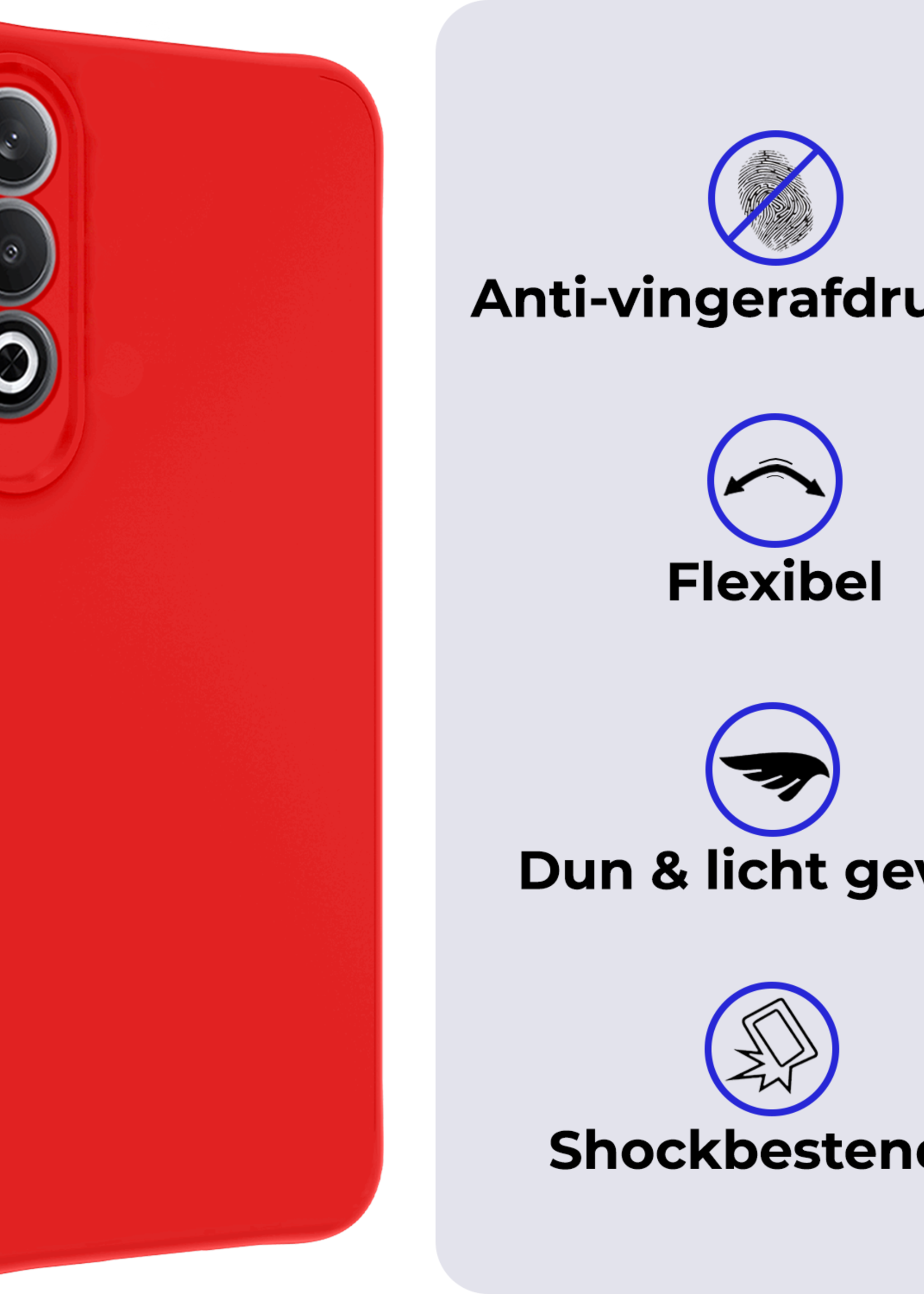 BTH Hoesje Geschikt voor OnePlus Nord CE4 Hoesje Siliconen Case Hoes - Hoes Geschikt voor OnePlus Nord CE4 Hoes Cover Case - Rood - 2 PACK