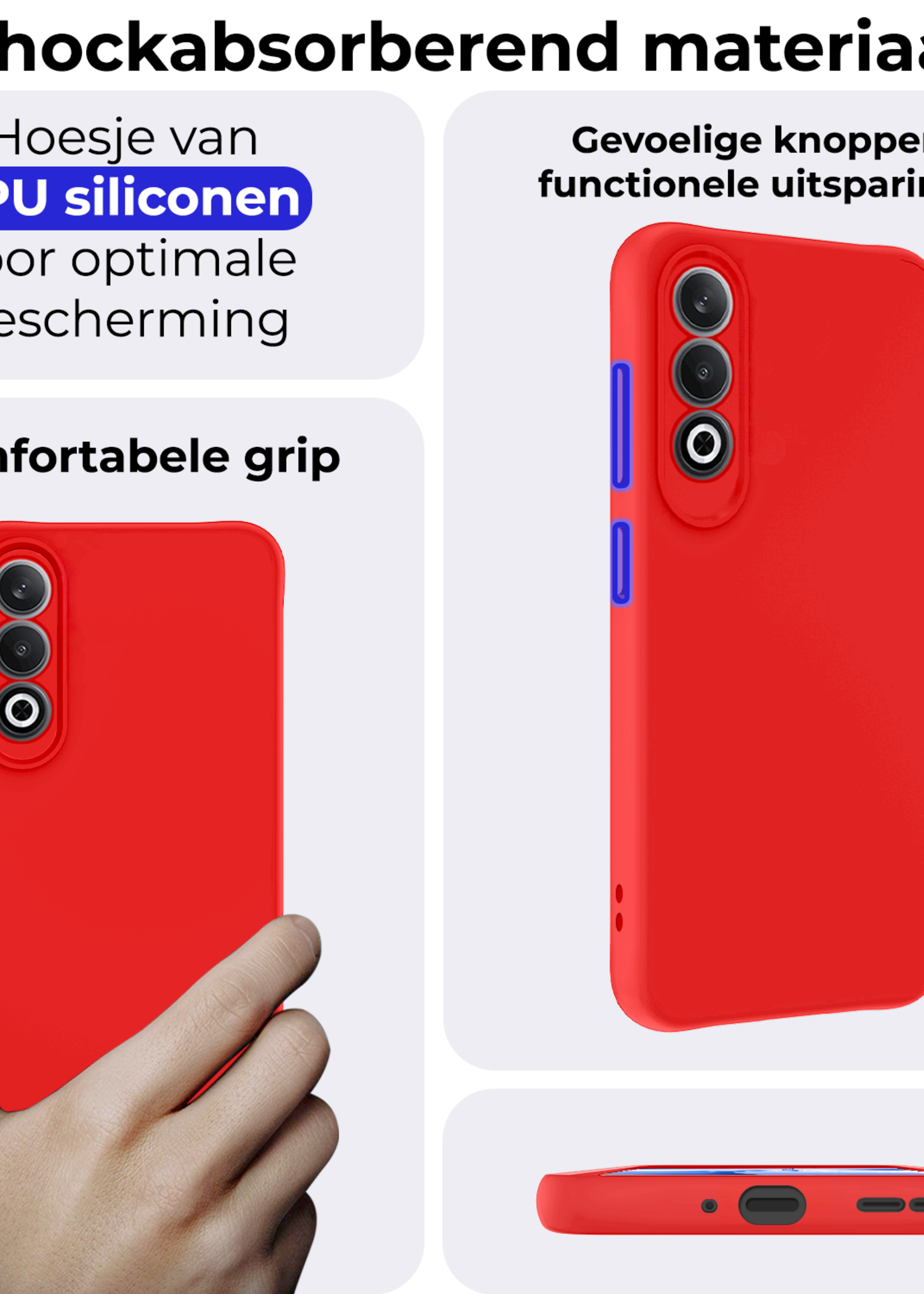 BTH Hoesje Geschikt voor OnePlus Nord CE4 Hoesje Siliconen Case Hoes - Hoes Geschikt voor OnePlus Nord CE4 Hoes Cover Case - Rood - 2 PACK