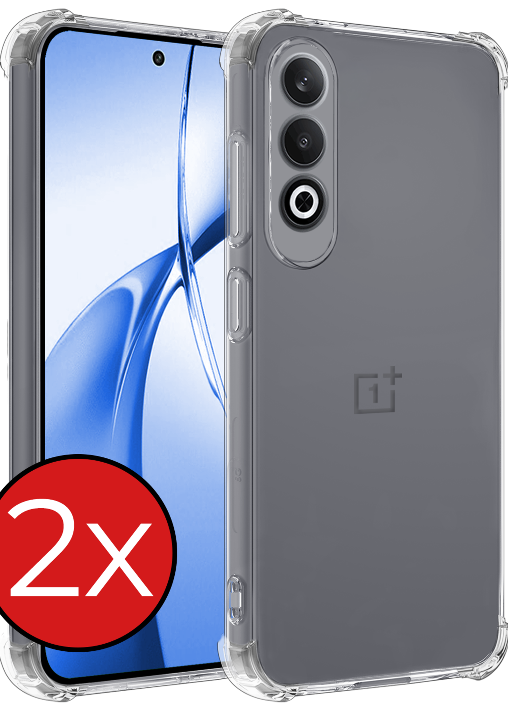 BTH Hoesje Geschikt voor OnePlus Nord CE4 Hoesje Siliconen Shock Proof Case Hoes - Hoes Geschikt voor OnePlus Nord CE4 Hoes Cover Case Shockproof - Transparant - 2 PACK