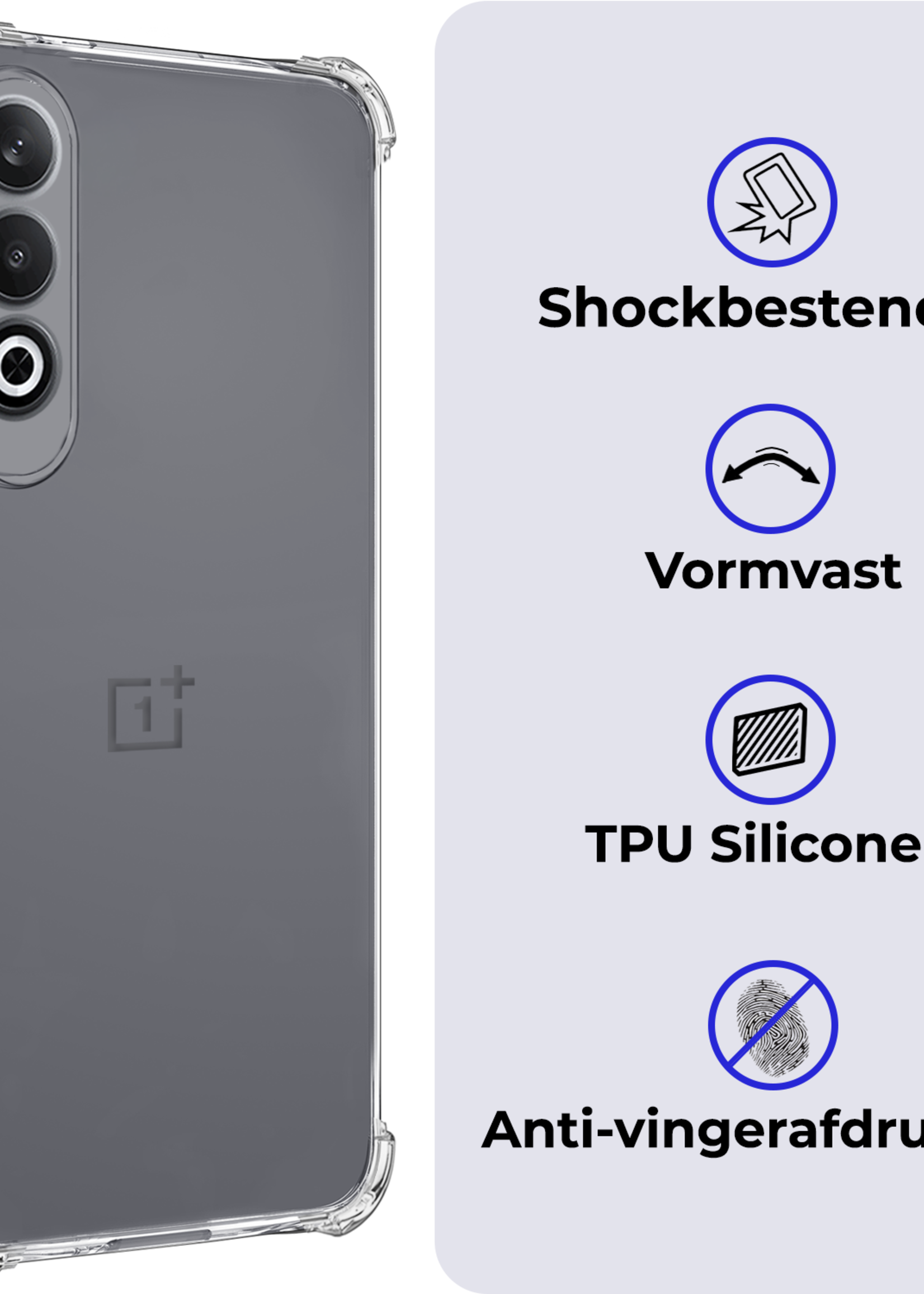 BTH Hoesje Geschikt voor OnePlus Nord CE4 Hoesje Siliconen Shock Proof Case Hoes - Hoes Geschikt voor OnePlus Nord CE4 Hoes Cover Case Shockproof - Transparant