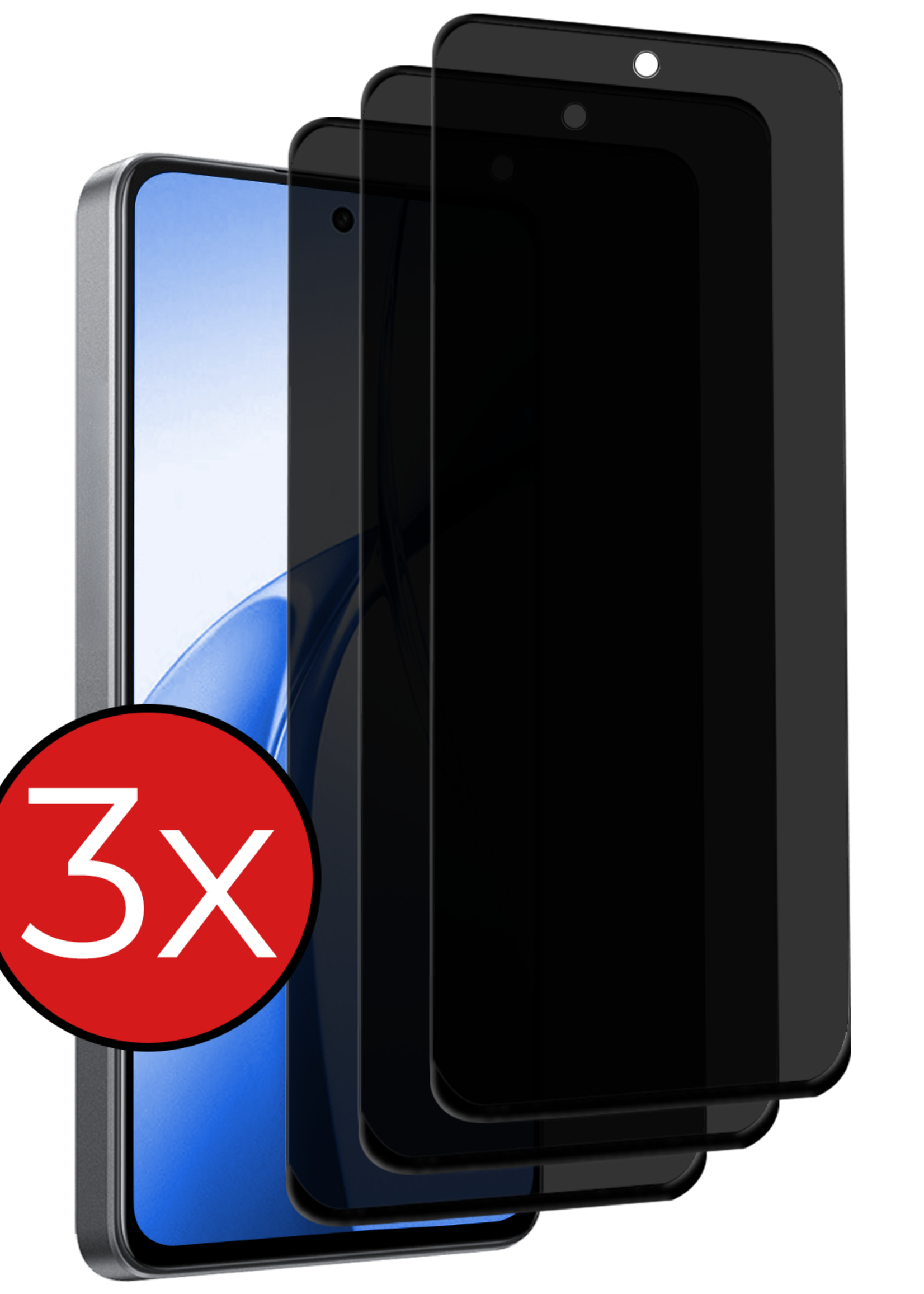 BTH Screenprotector Geschikt voor OnePlus Nord CE4 Screenprotector Privacy Glas Gehard Full Cover - Screenprotector Geschikt voor OnePlus Nord CE4 Screenprotector Privacy Tempered Glass - 3 PACK