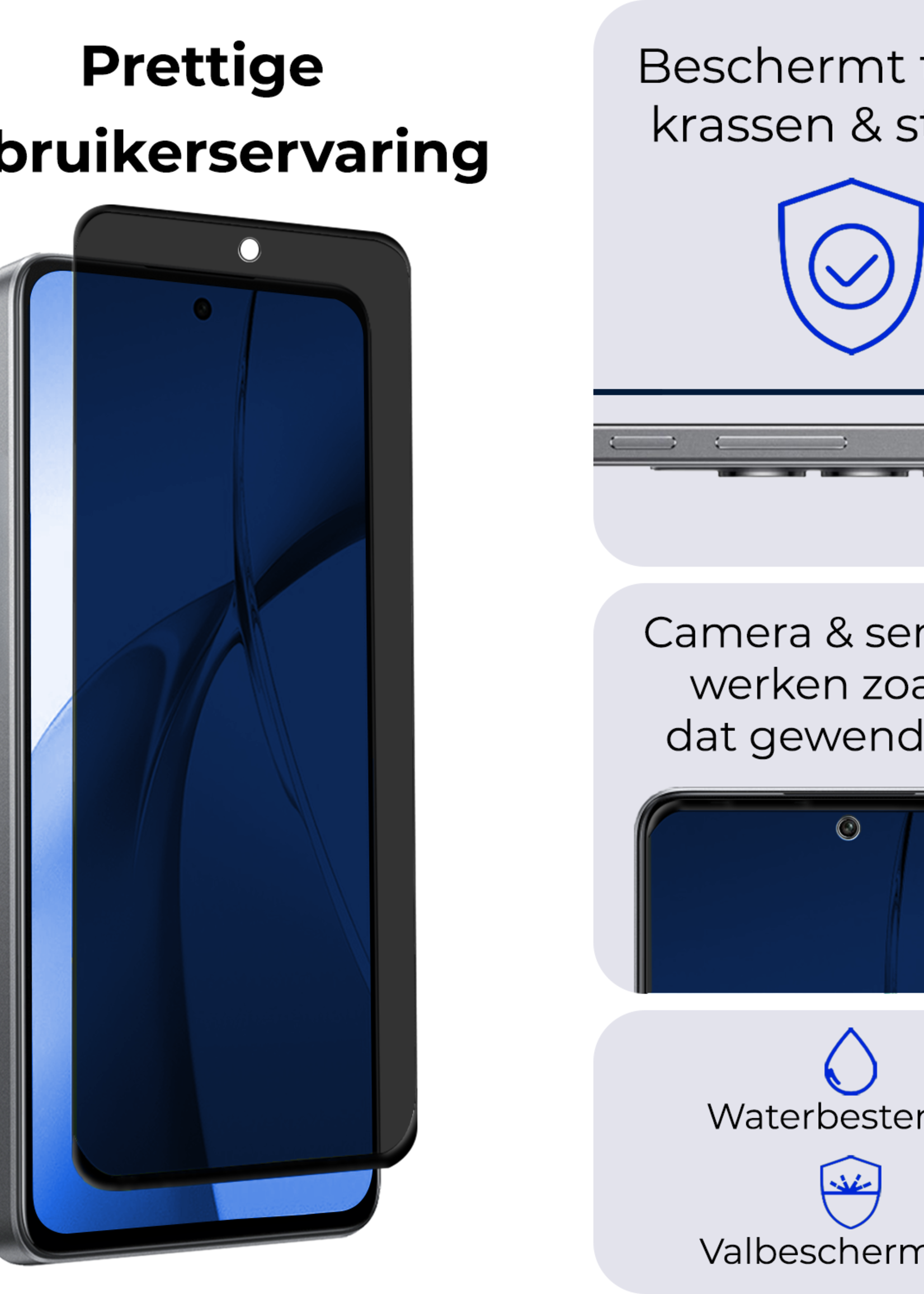 BTH Screenprotector Geschikt voor OnePlus Nord CE4 Screenprotector Privacy Glas Gehard Full Cover - Screenprotector Geschikt voor OnePlus Nord CE4 Screenprotector Privacy Tempered Glass - 3 PACK