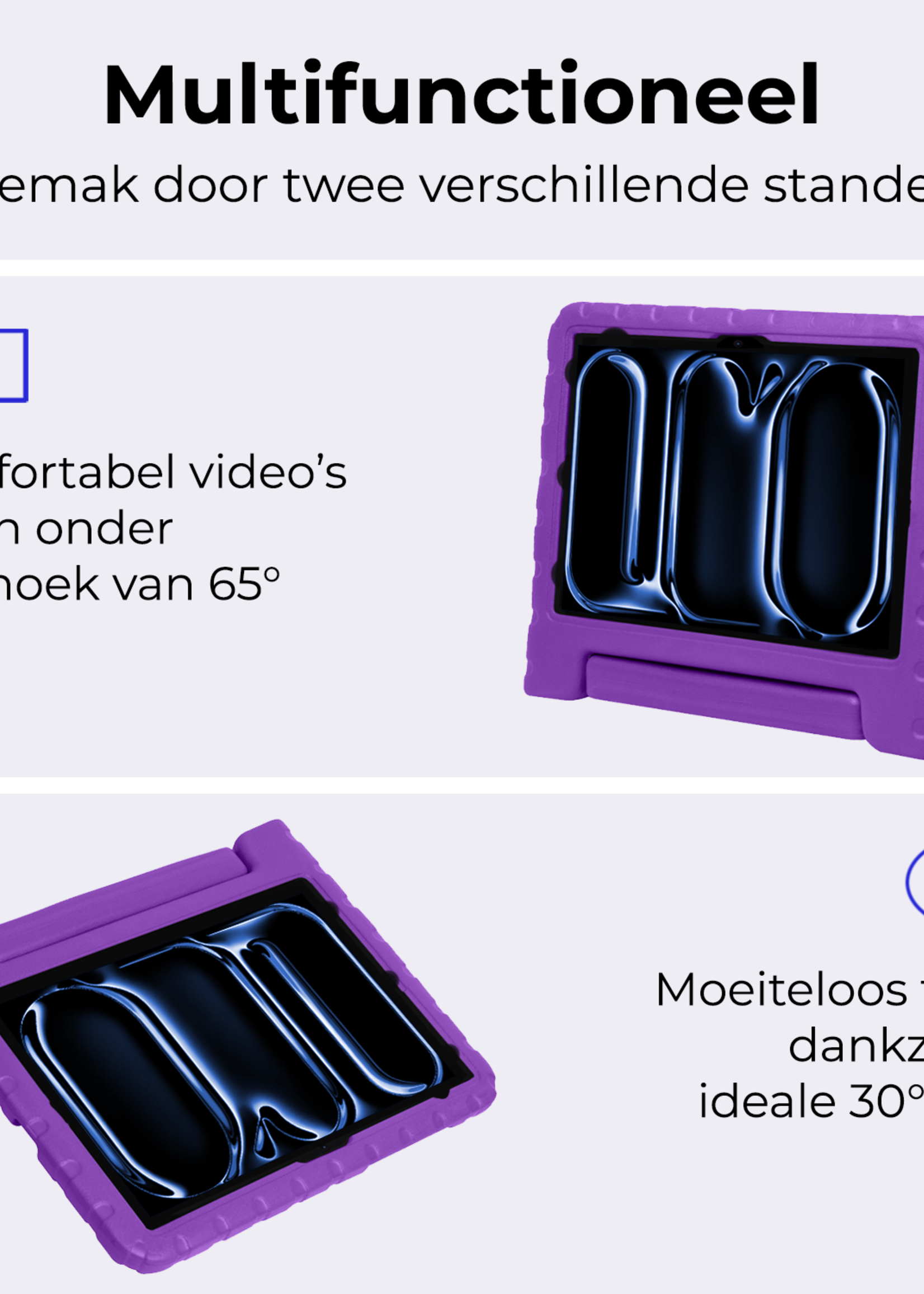 BTH Kinderhoes Geschikt voor iPad Pro 2018/2020/2021/2022 (12,9 inch) Hoes Kinder Hoesje Kids Case Cover Kidsproof Met Screenprotector - Hoesje Geschikt voor iPad Pro 12,9 inch 2018/2020/2021/2022 Hoesje Kinder Hoes - Paars