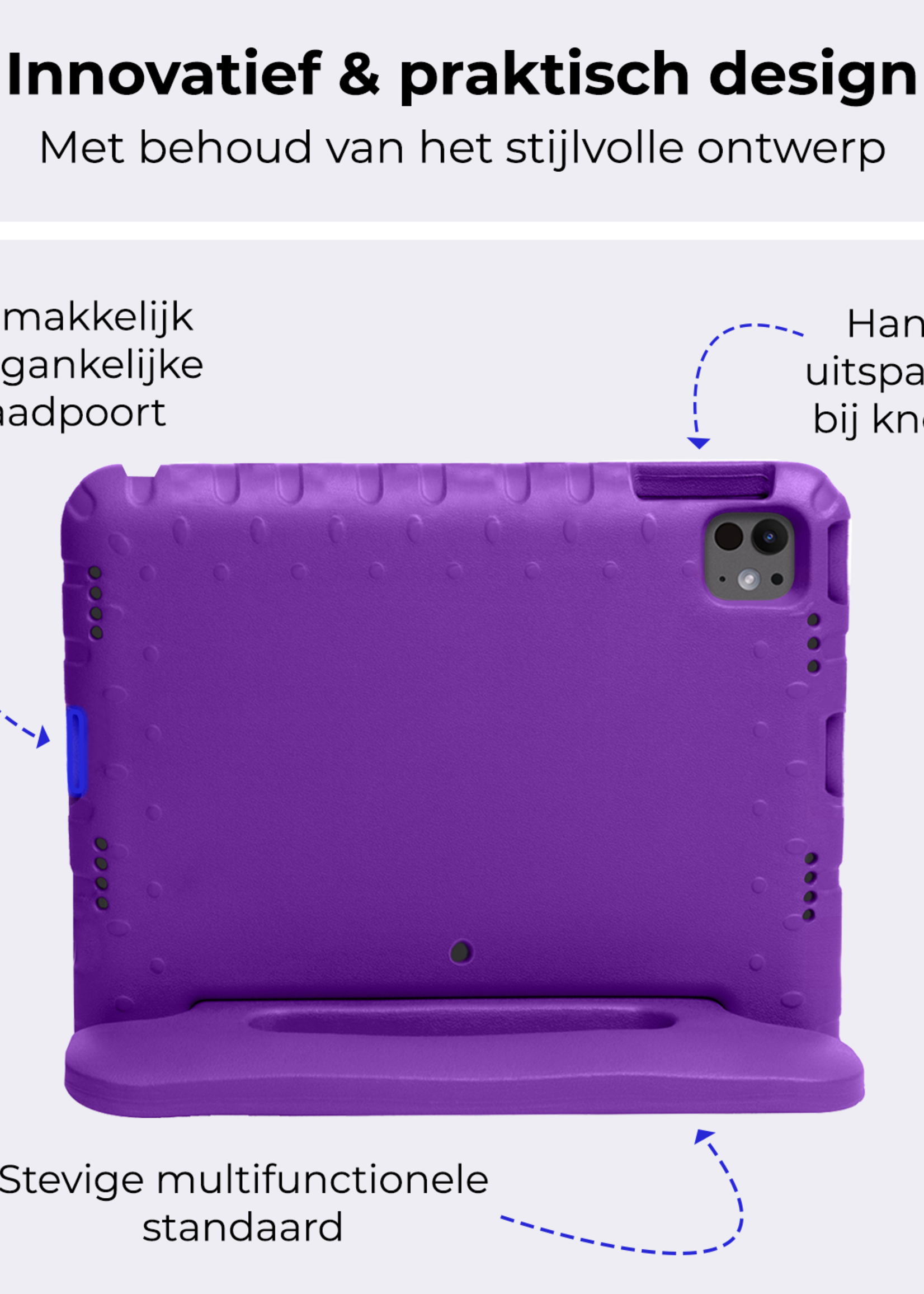 BTH Kinderhoes Geschikt voor iPad Pro 2018/2020/2021/2022 (12,9 inch) Hoes Kinder Hoesje Kids Case Cover Kidsproof Met Screenprotector - Hoesje Geschikt voor iPad Pro 12,9 inch 2018/2020/2021/2022 Hoesje Kinder Hoes - Paars