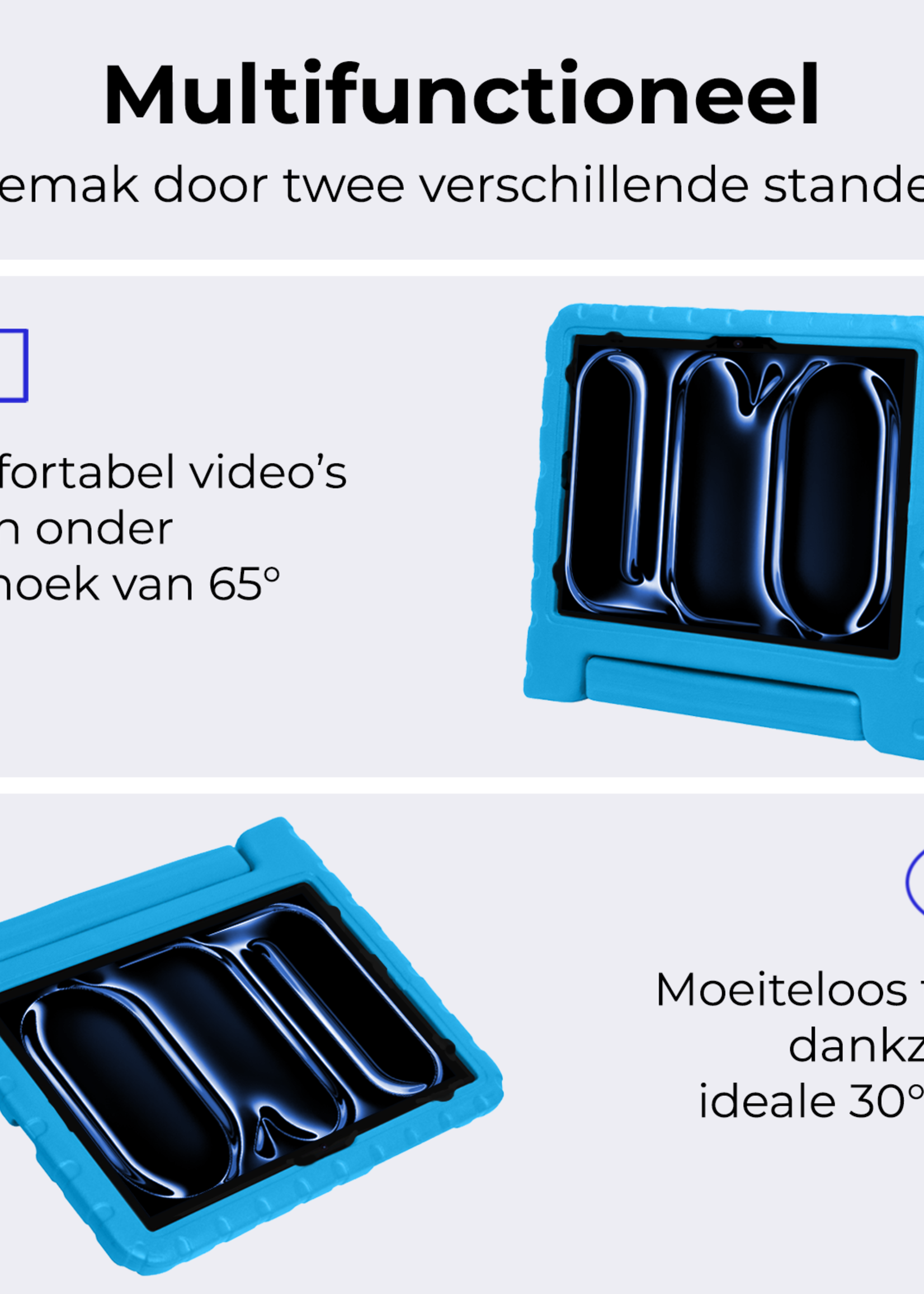 BTH Kinderhoes Geschikt voor iPad Pro 2018/2020/2021/2022 (12,9 inch) Hoes Kinder Hoesje Kids Case Cover Kidsproof Met 2x Screenprotector - Hoesje Geschikt voor iPad Pro 12,9 inch 2018/2020/2021/2022 Hoesje Kinder Hoes - Blauw