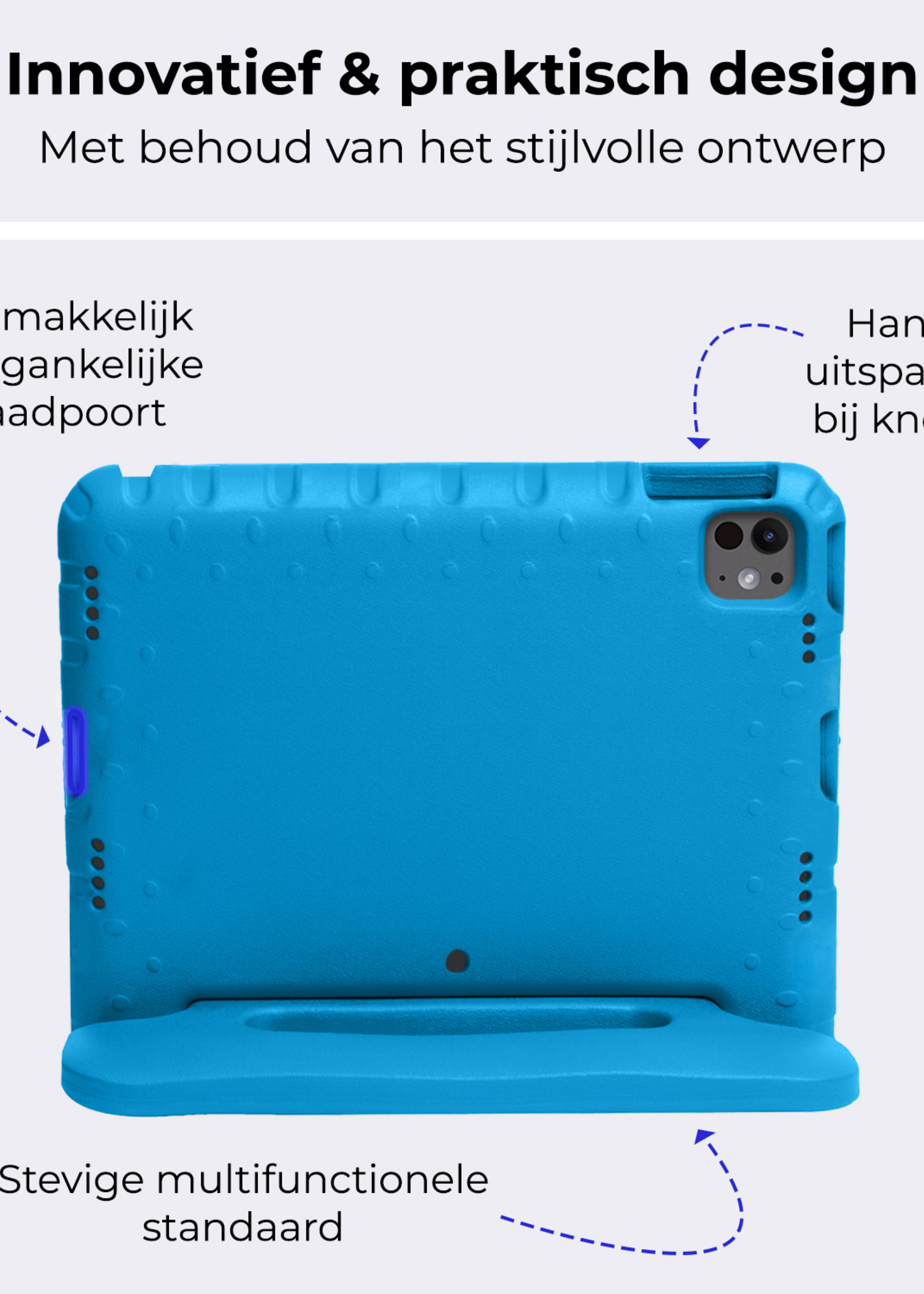 BTH Kinderhoes Geschikt voor iPad Pro 2018/2020/2021/2022 (12,9 inch) Hoes Kinder Hoesje Kids Case Cover Kidsproof Met 2x Screenprotector - Hoesje Geschikt voor iPad Pro 12,9 inch 2018/2020/2021/2022 Hoesje Kinder Hoes - Blauw