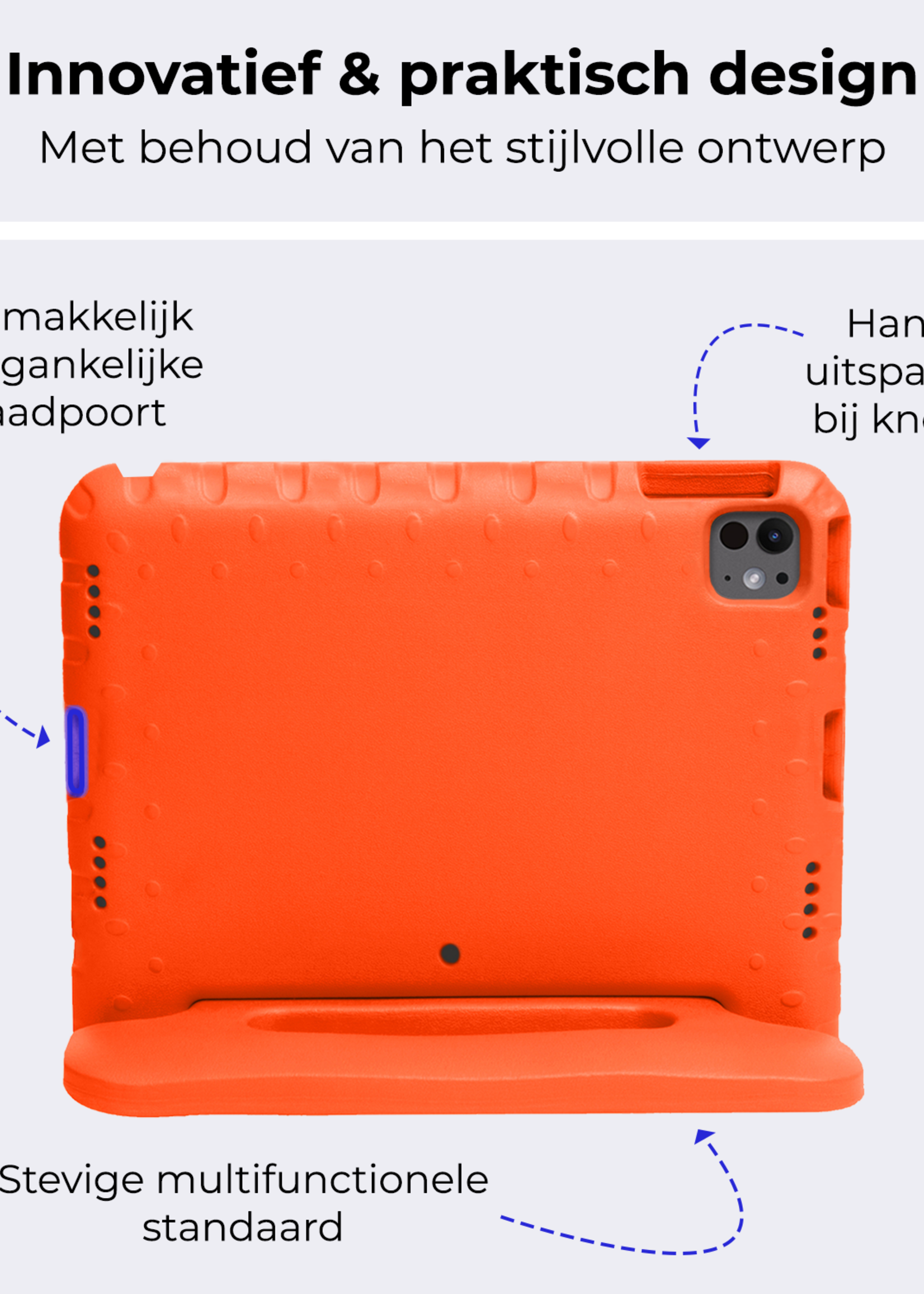 BTH Kinderhoes Geschikt voor iPad Pro 2018/2020/2021/2022 (12,9 inch) Hoes Kinder Hoesje Kids Case Cover Kidsproof Met 2x Screenprotector - Hoesje Geschikt voor iPad Pro 12,9 inch 2018/2020/2021/2022 Hoesje Kinder Hoes - Oranje