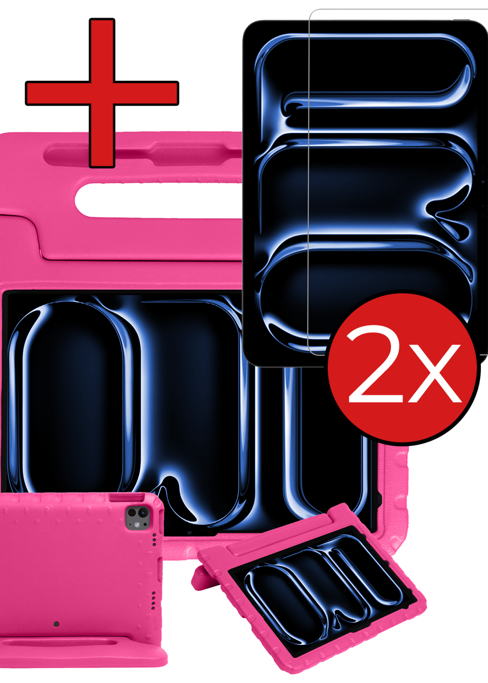 BTH Kinderhoes Geschikt voor iPad Pro 2018/2020/2021/2022 (12,9 inch) Hoes Kinder Hoesje Kids Case Cover Kidsproof Met 2x Screenprotector - Hoesje Geschikt voor iPad Pro 12,9 inch 2018/2020/2021/2022 Hoesje Kinder Hoes - Roze