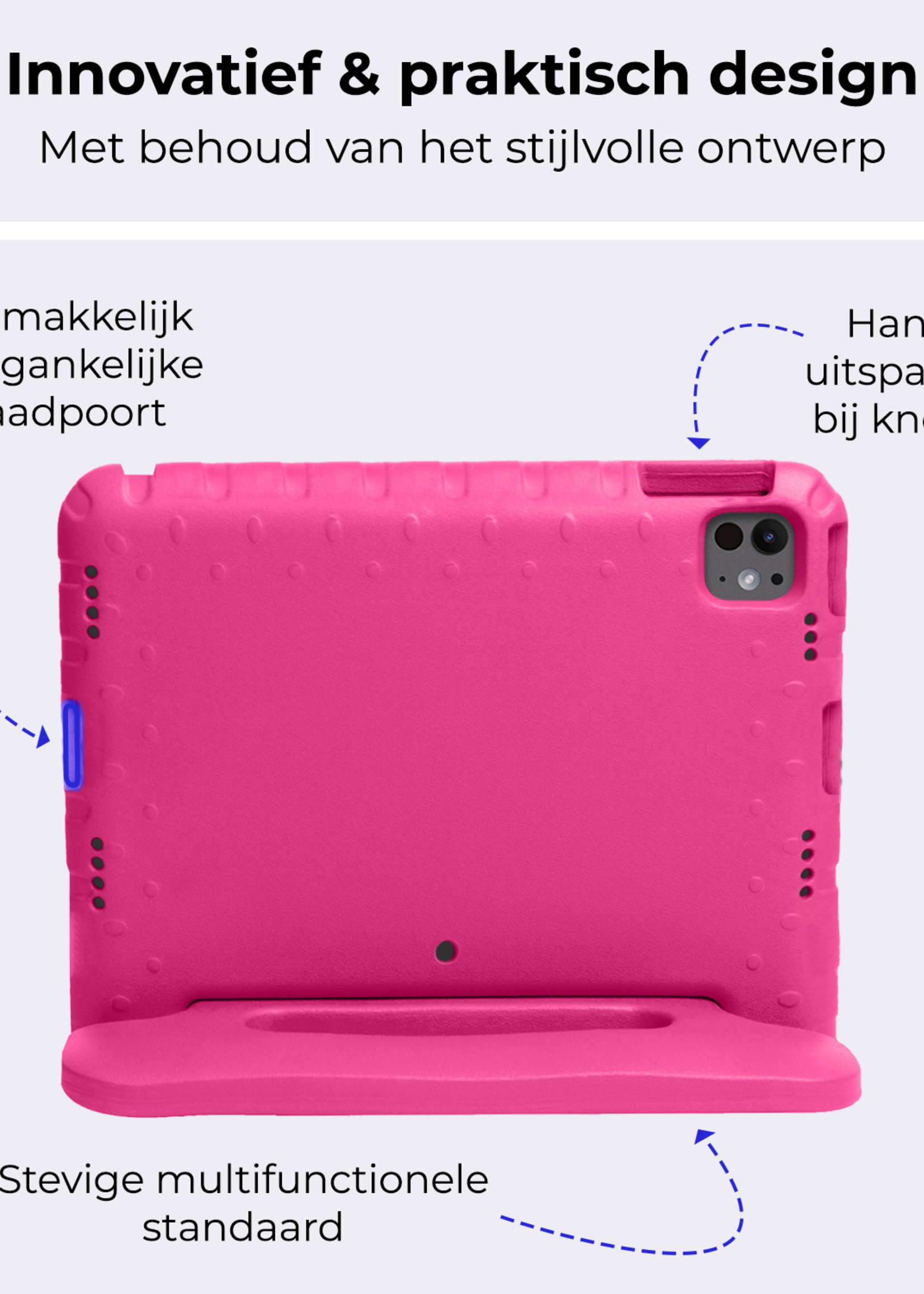 BTH Kinderhoes Geschikt voor iPad Pro 2018/2020/2021/2022 (12,9 inch) Hoes Kinder Hoesje Kids Case Cover Kidsproof Met 2x Screenprotector - Hoesje Geschikt voor iPad Pro 12,9 inch 2018/2020/2021/2022 Hoesje Kinder Hoes - Roze