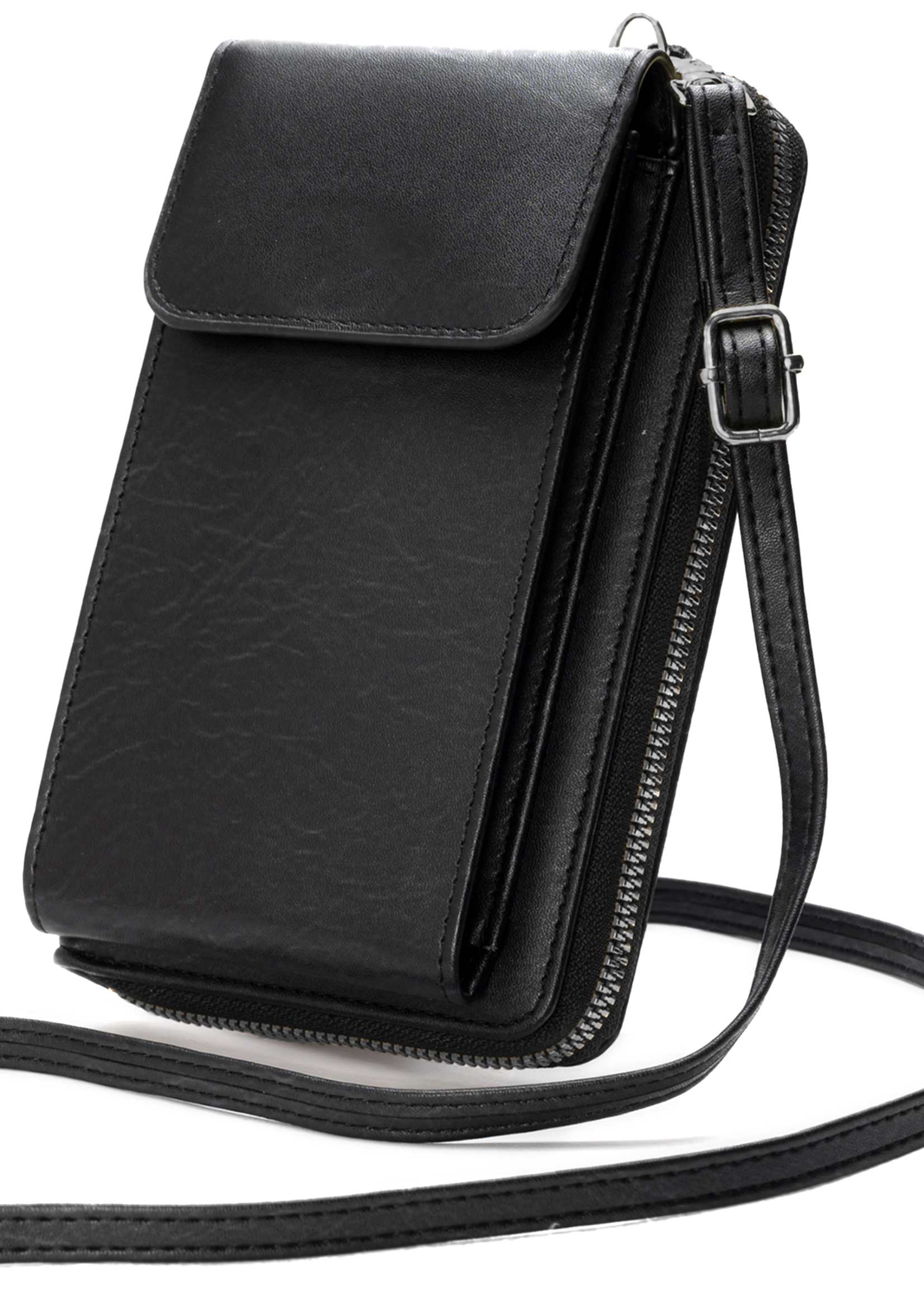 BTH Telefoontasje Met Portemonee Schoudertas Voor Telefoon - Lederen Crossbody Tas Dames - Zwart