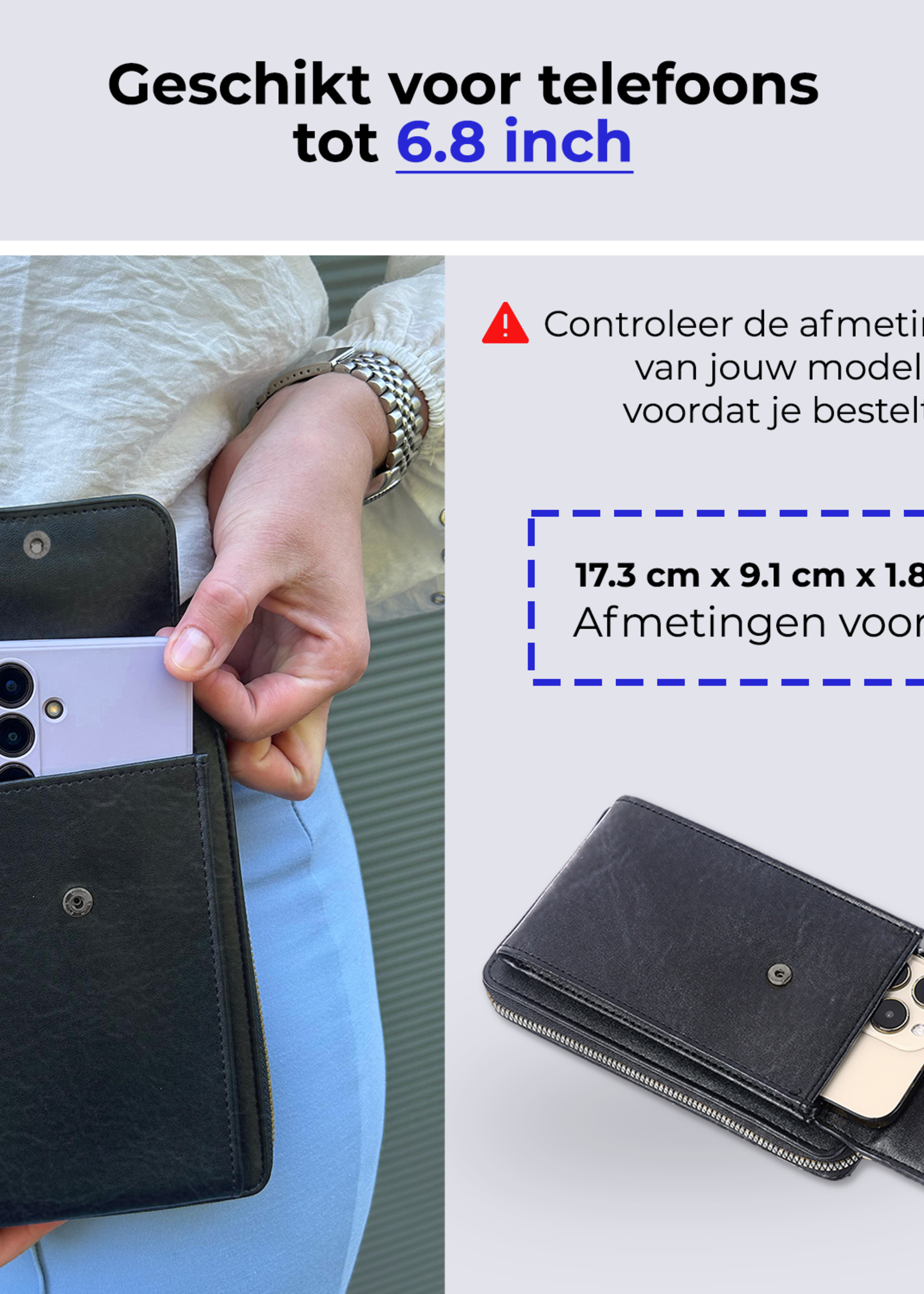 BTH Telefoontasje Met Portemonee Schoudertas Voor Telefoon - Lederen Crossbody Tas Dames - Zwart