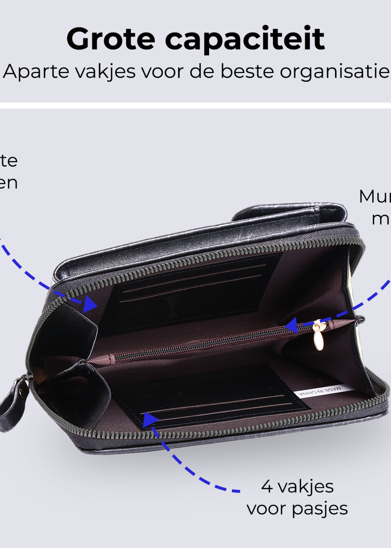 BTH Telefoontasje Met Portemonee Schoudertas Voor Telefoon - Lederen Crossbody Tas Dames - Zwart